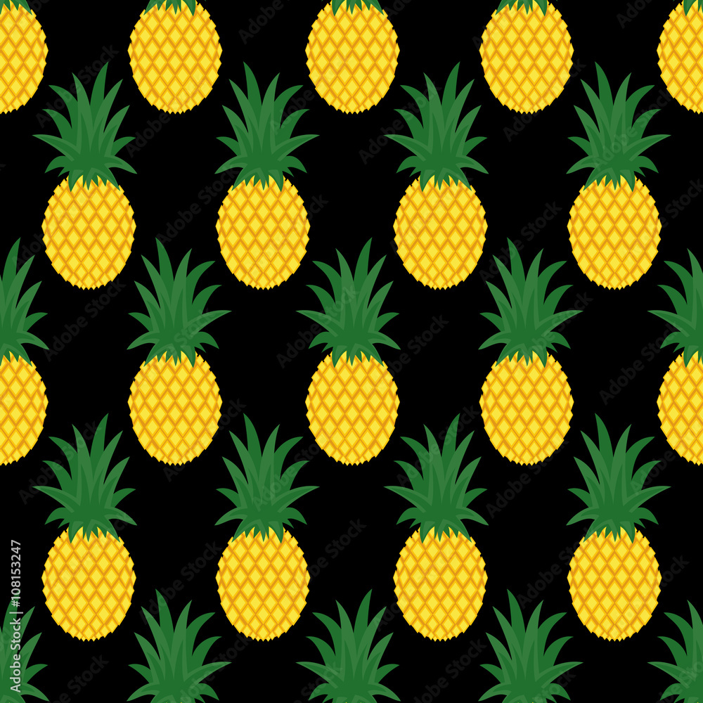 Seamless pineapple background. Cute vector pineapple pattern. Summer fruit illustration. Design for fabric and decor. Exotic summer concept. Stock Vector