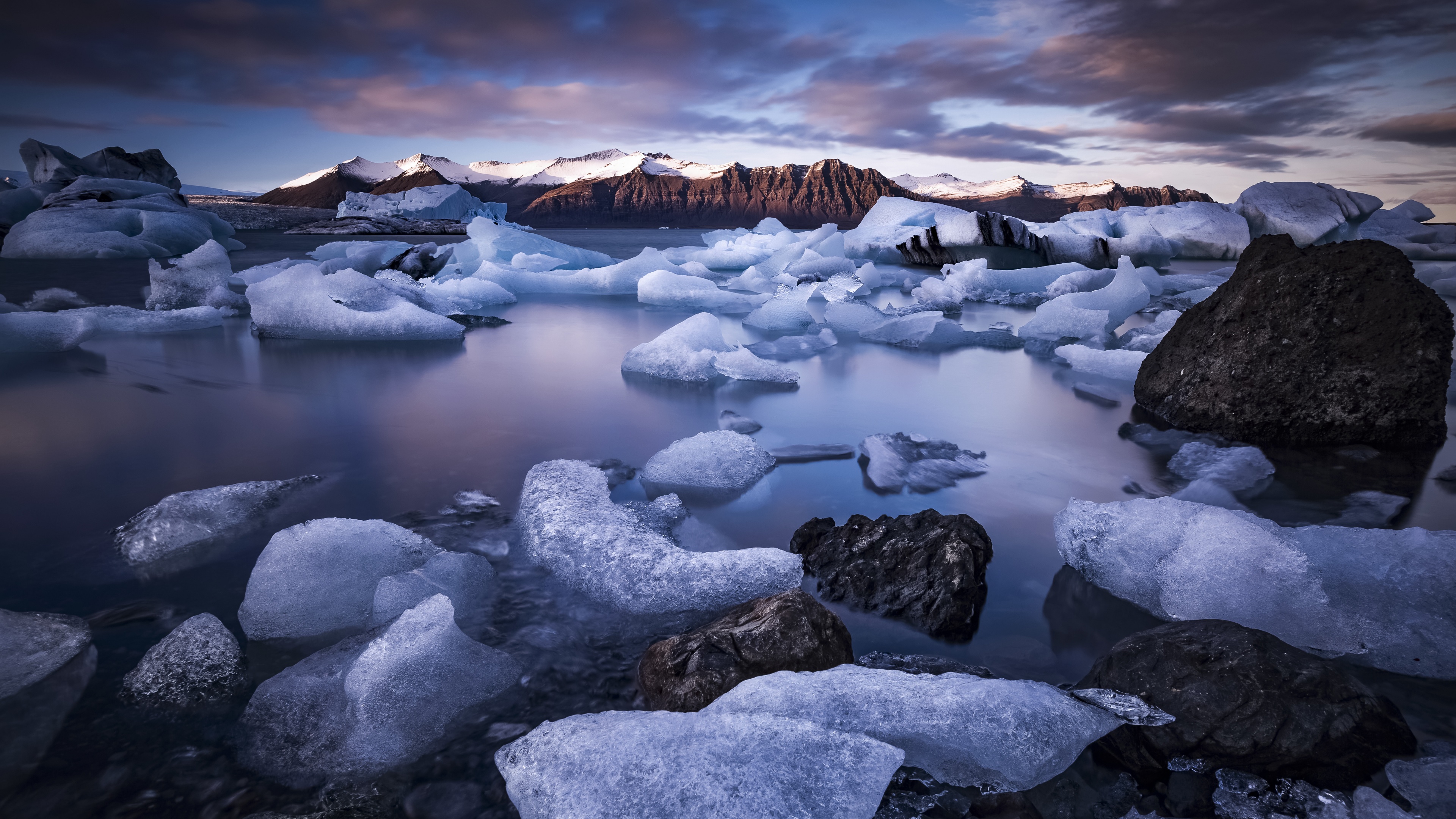 Jokulsarlon Glacier Lagoon Wallpaper 4K, Iceland, Ice bergs, Nature