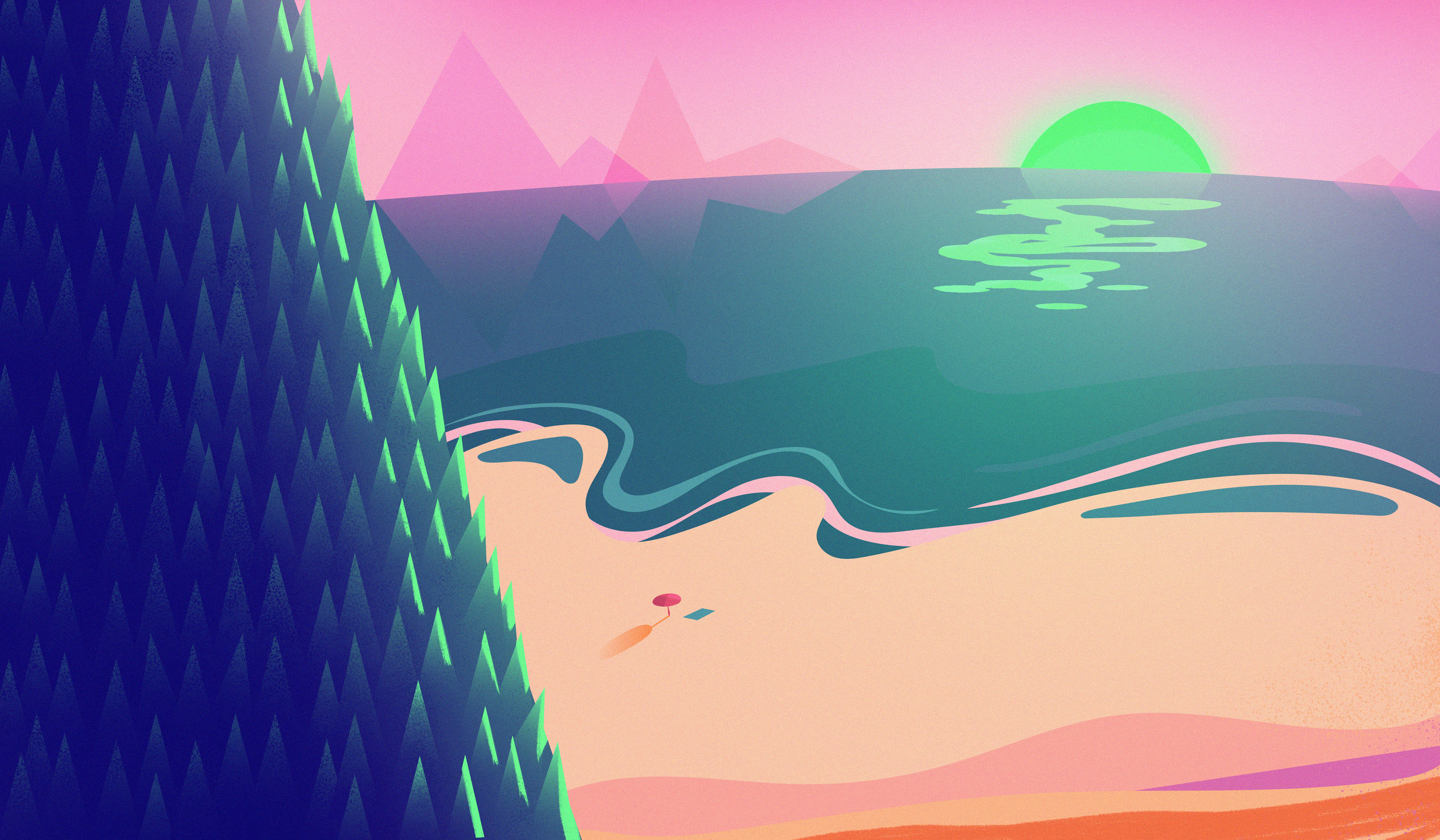 Landscape, 4K, Sunset, Colorful, Neon, Beach Gallery HD Wallpaper