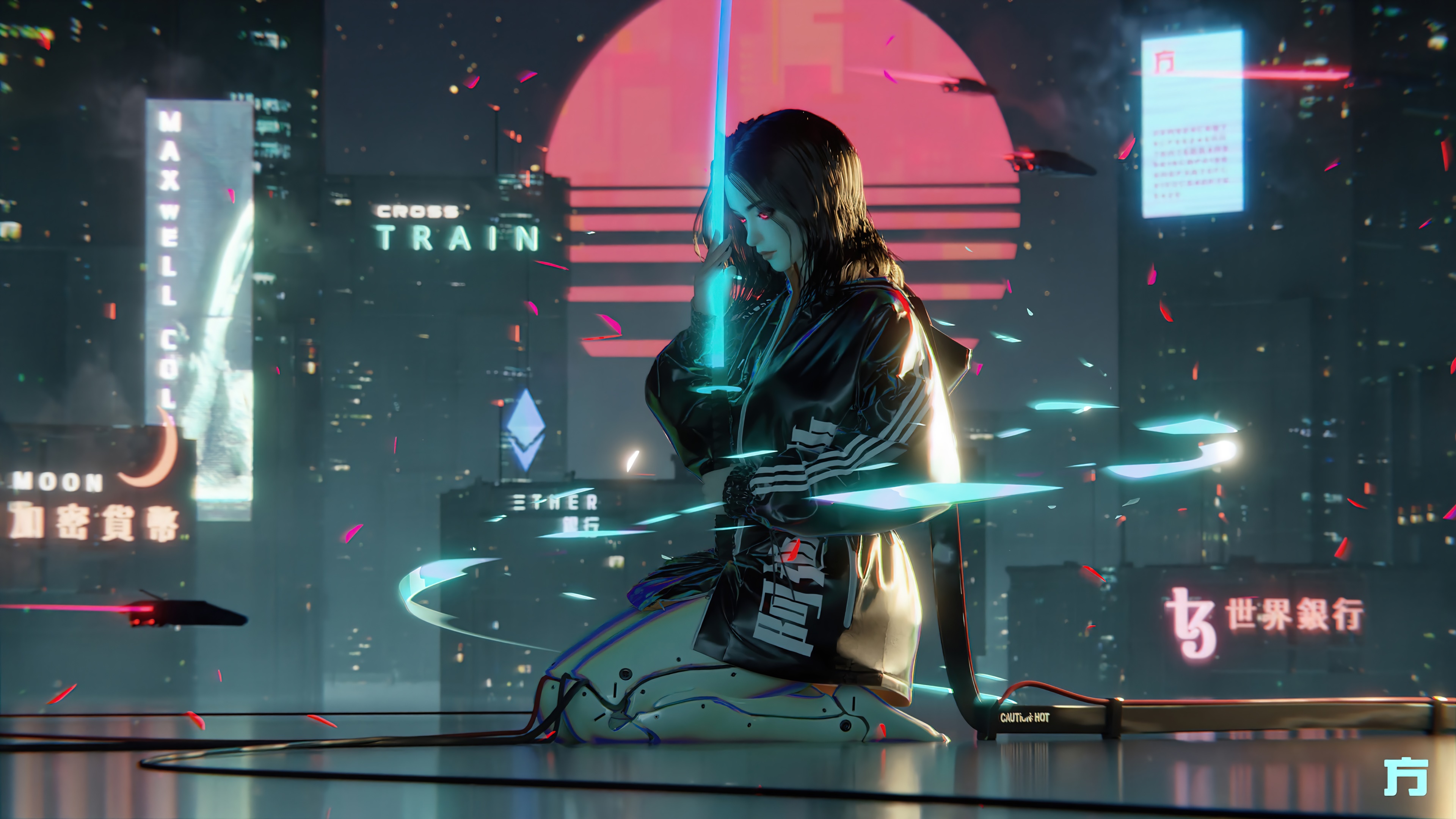 Cyberpunk, Girl, Sword, City, Sci Fi, 4k, Pc Gallery HD Wallpaper