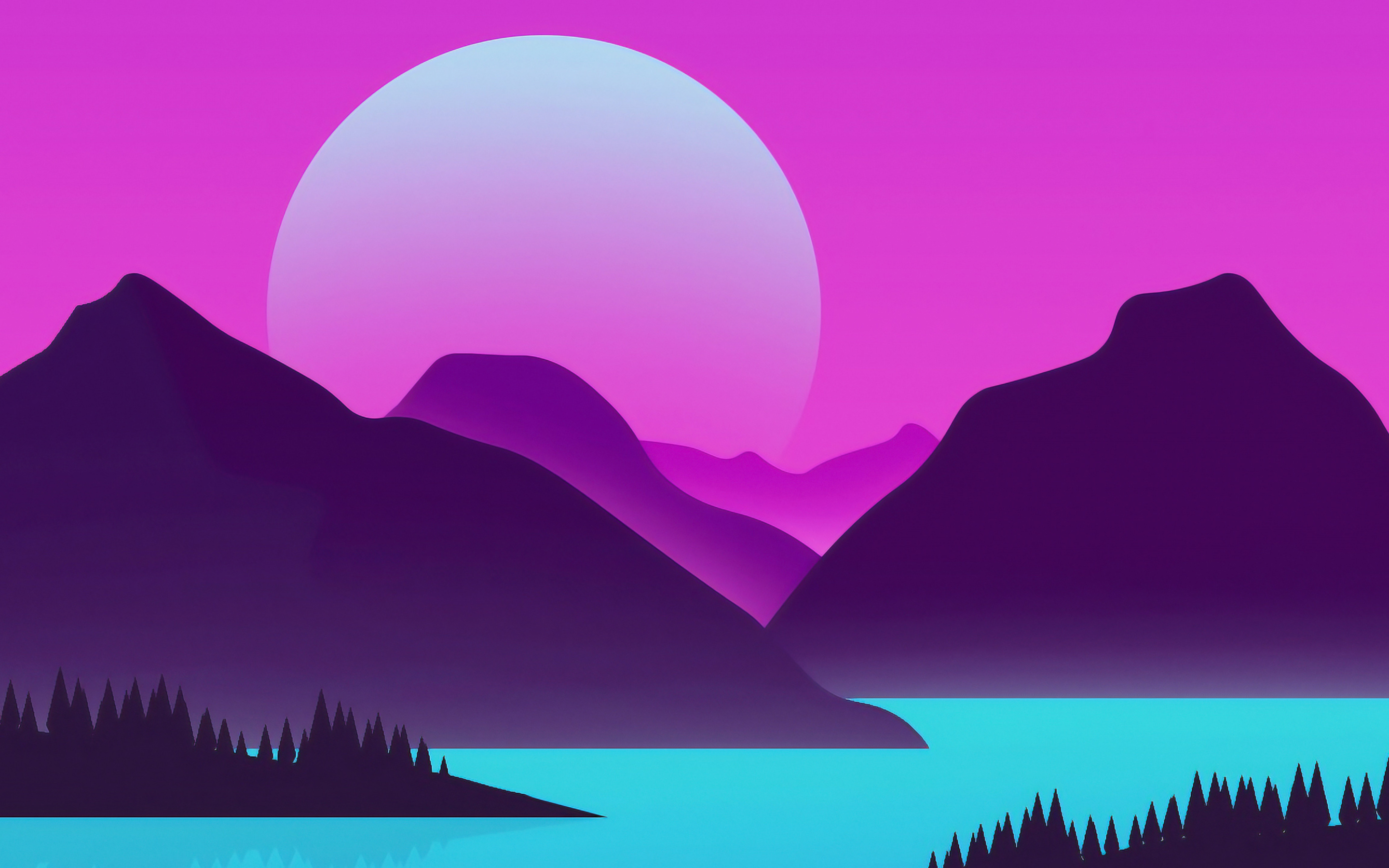 Download wallpaper abstract summer landscape, mountains, lake, abstract nature background, summer, minimal, landscape minimalism for desktop with resolution 2880x1800. High Quality HD picture wallpaper