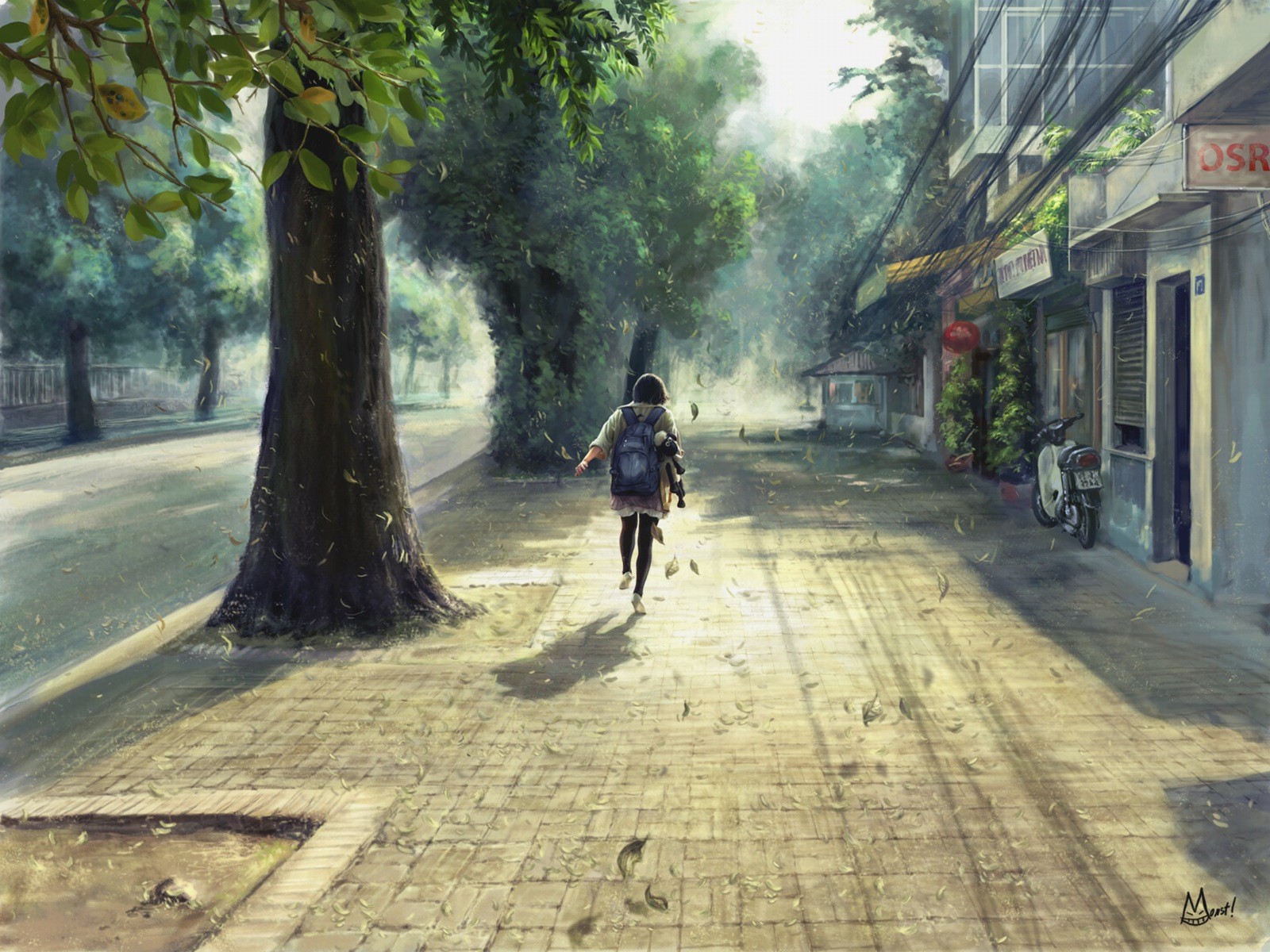 Wallpaper, trees, street, road, artwork, summer, walking, infrastructure, screenshot 1600x1200