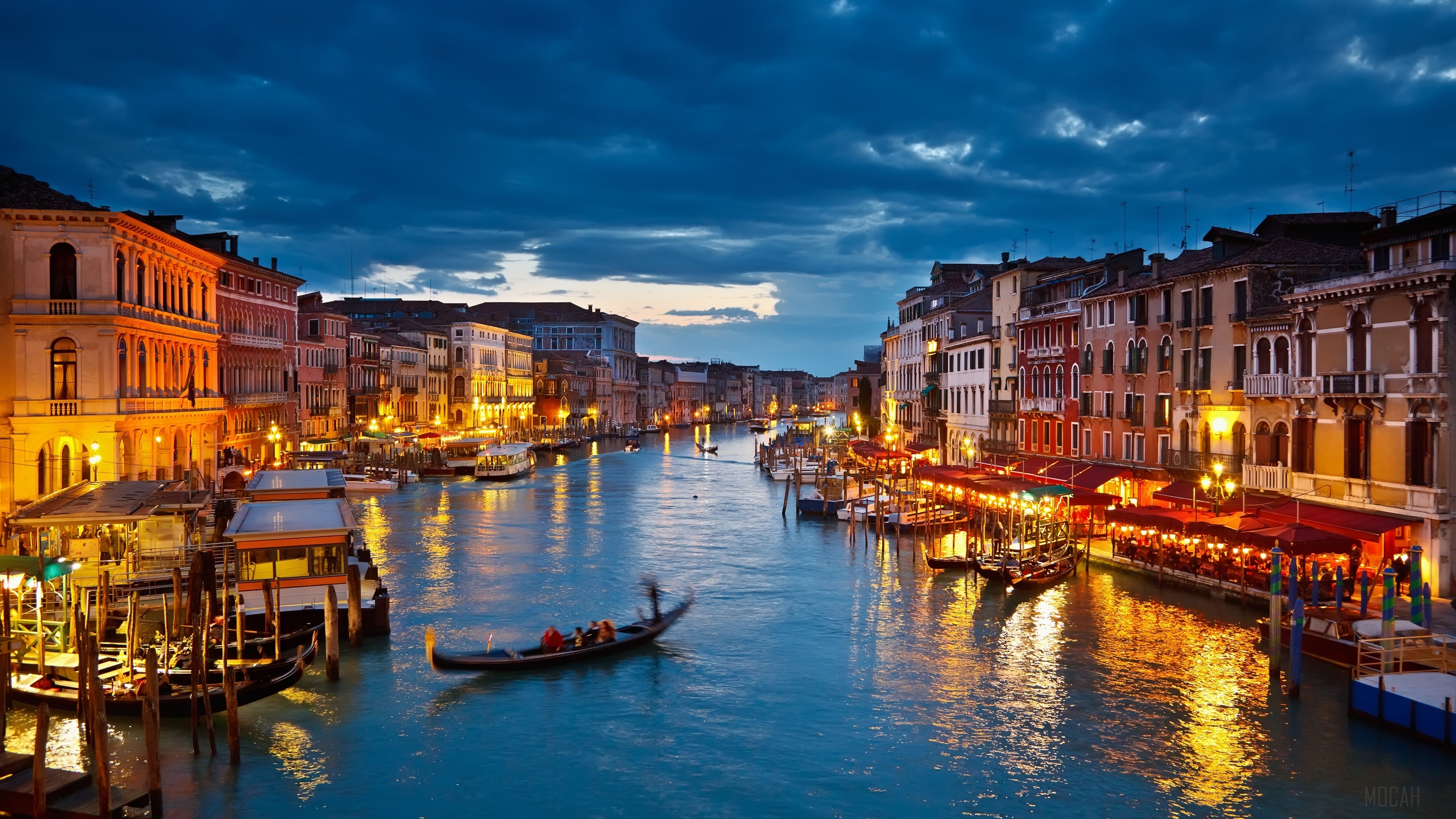 Canal, City, Gondola, Italy, Light, Night, Venice 4k Gallery HD Wallpaper