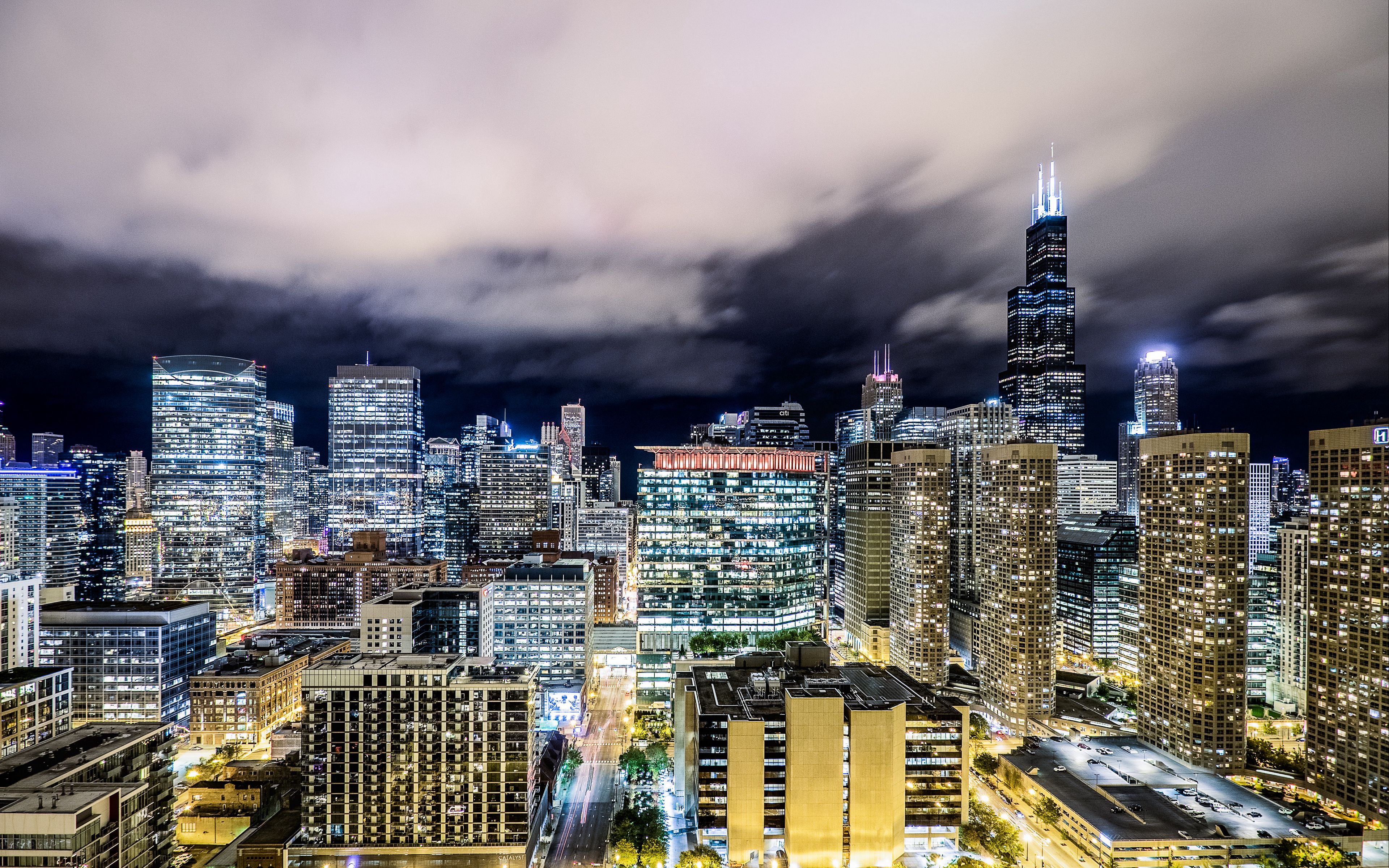 Download wallpaper 3840x2400 chicago, night city, skyscrapers, exposition 4k ultra HD 16:10 HD background