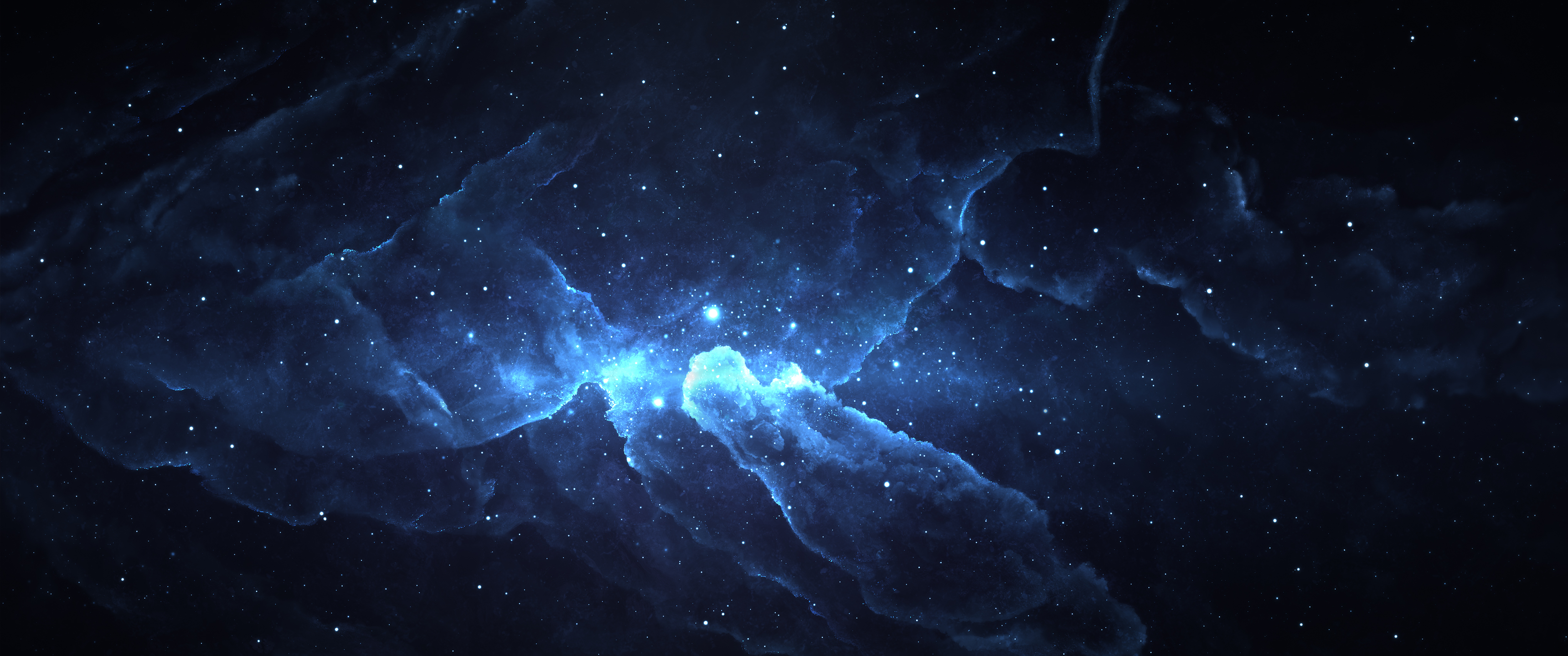 Wallpaper, digital art, galaxy, stars, space art, nebula, atmosphere, universe, astronomy, outer space, astronomical object 3440x1440