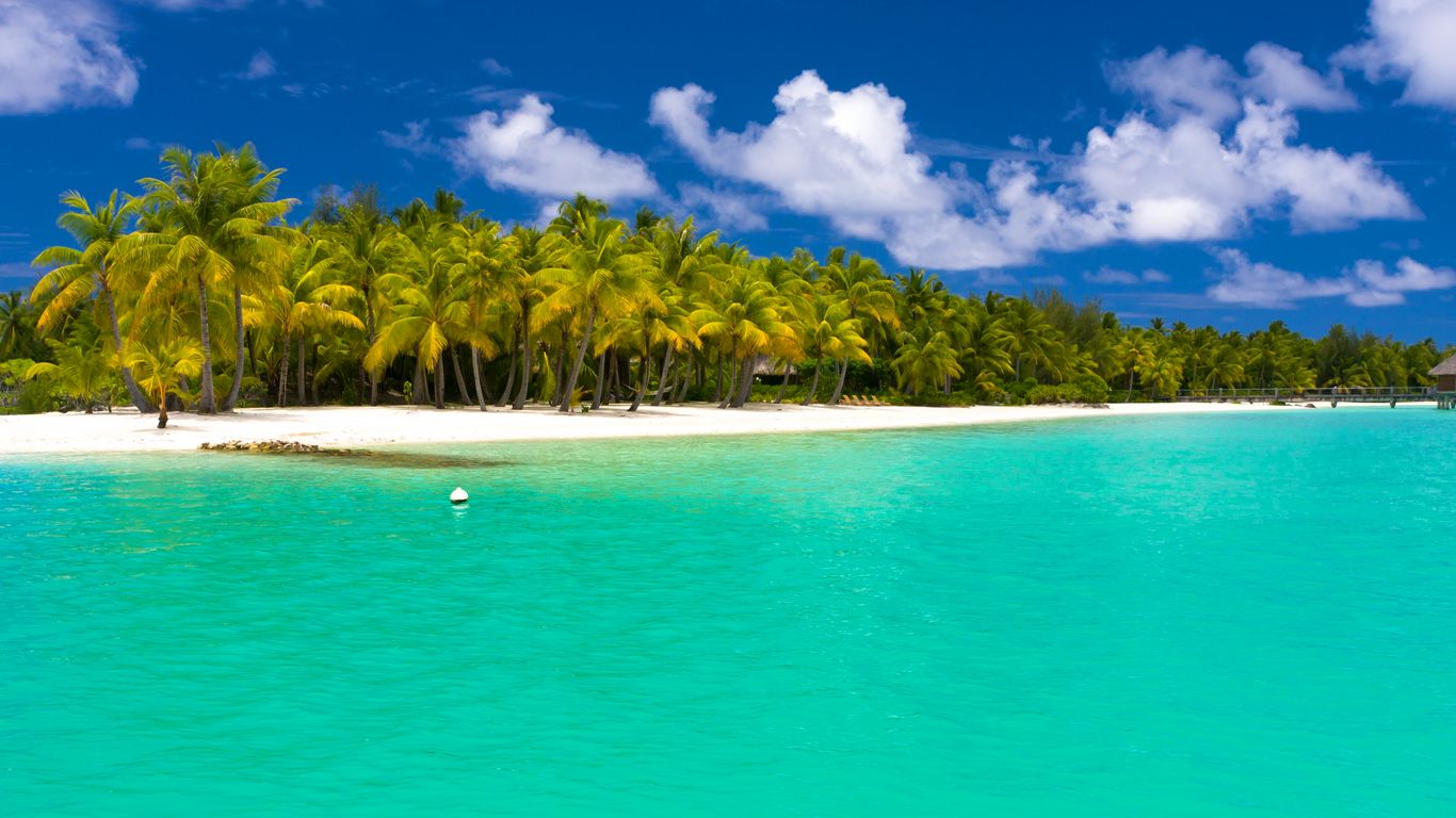 Download wallpaper 1366x768 summer, maldives, tropical, beach, palm trees tablet, laptop HD background
