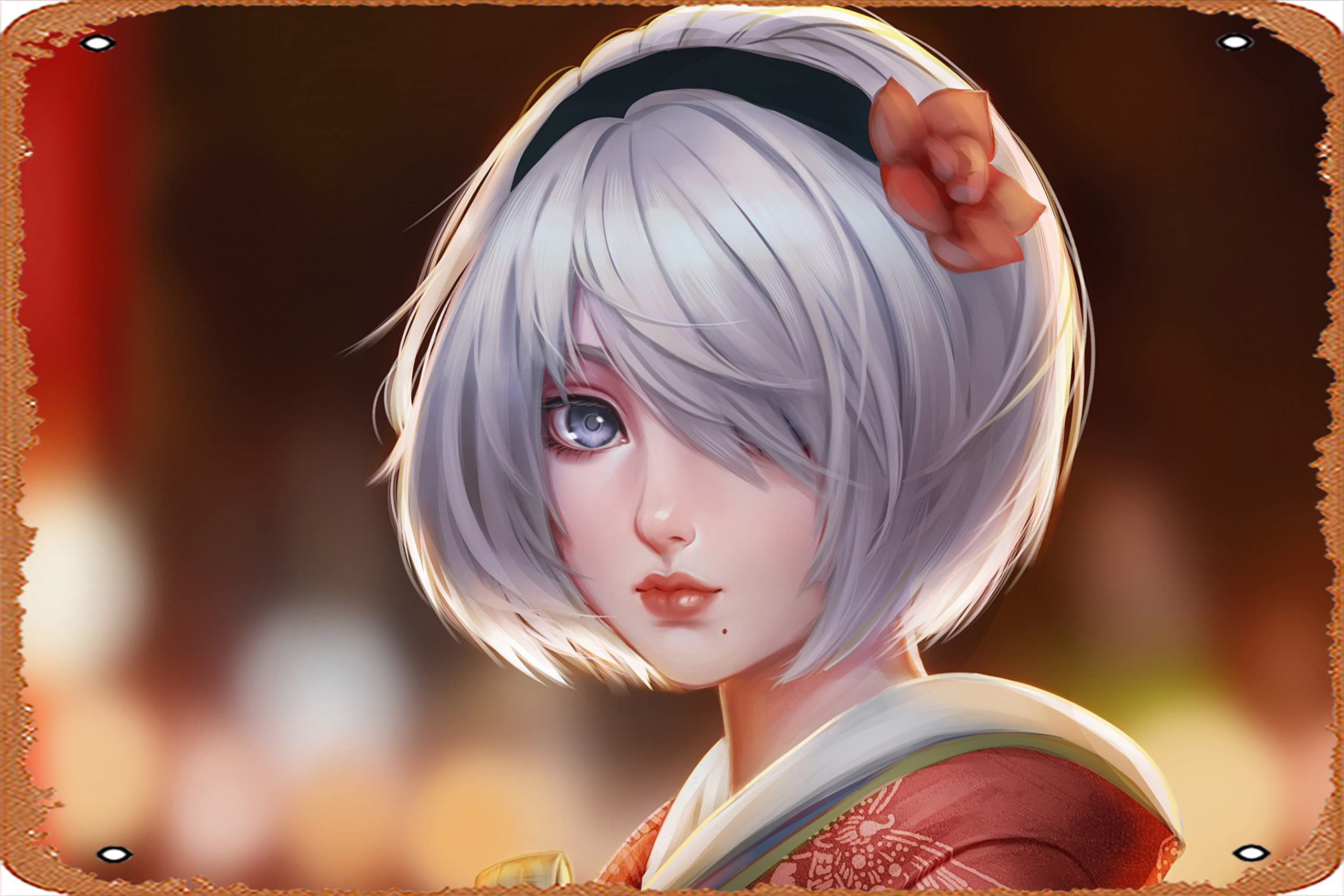 Amazon.com, 2b Nier Automata Anime Girls, HD Anime, 4k Wallpaper, Image, Background, Photo and Picture Poster, Metal Tin Sign, Vintage Style Wall Ornament Coffee & Bar Decor, Size 8 X 12