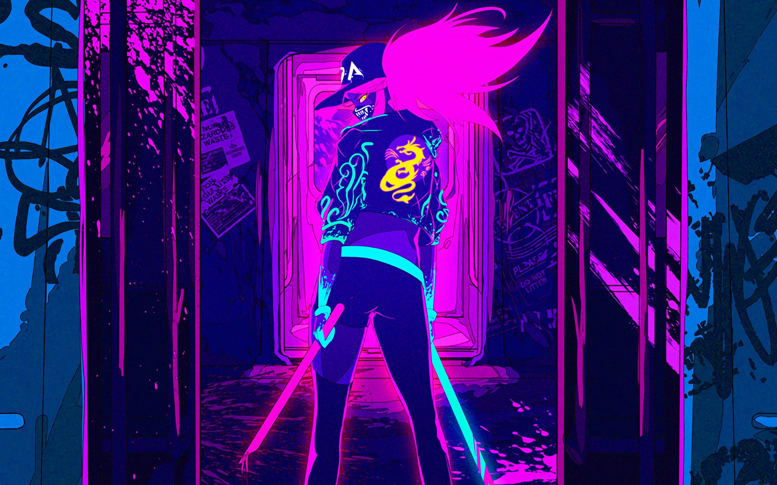 Wallpaper 4k K DA Neon Akali LoL League Of Legends Lol Wallpaper