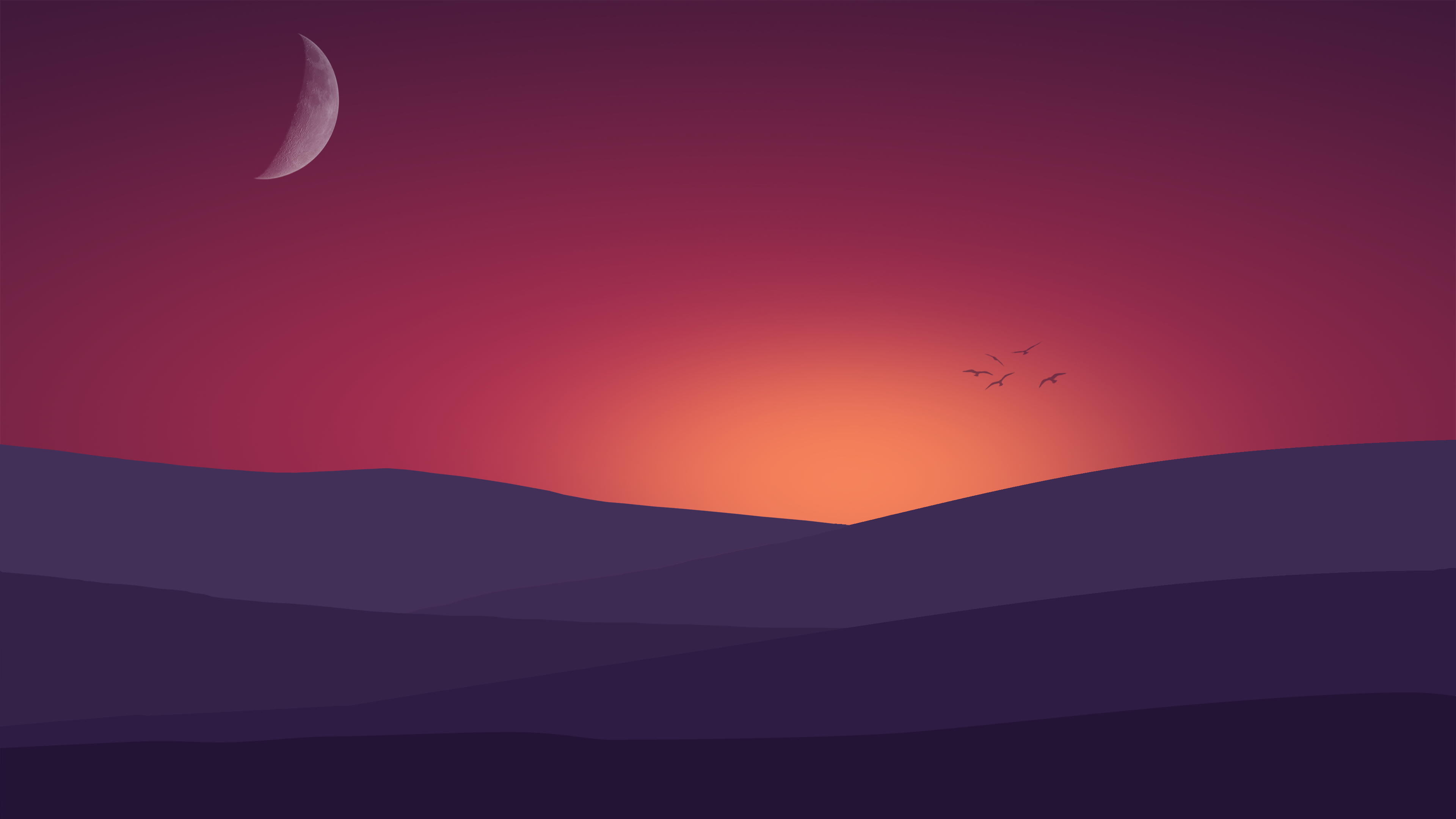 Sunset, Nature, Minimal, 4K Gallery HD Wallpaper
