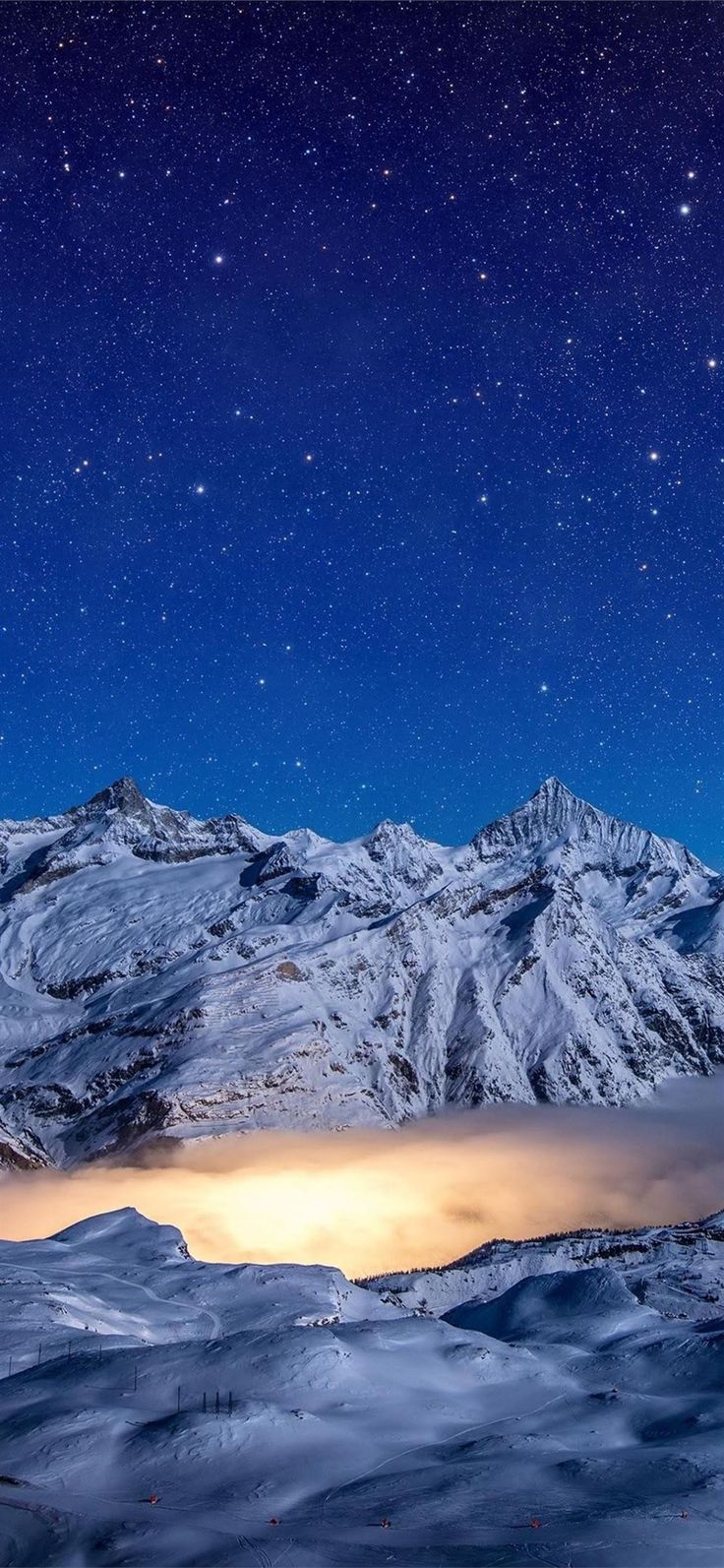 starry night snow covered mountains 4k iPhone 11 Wallpaper