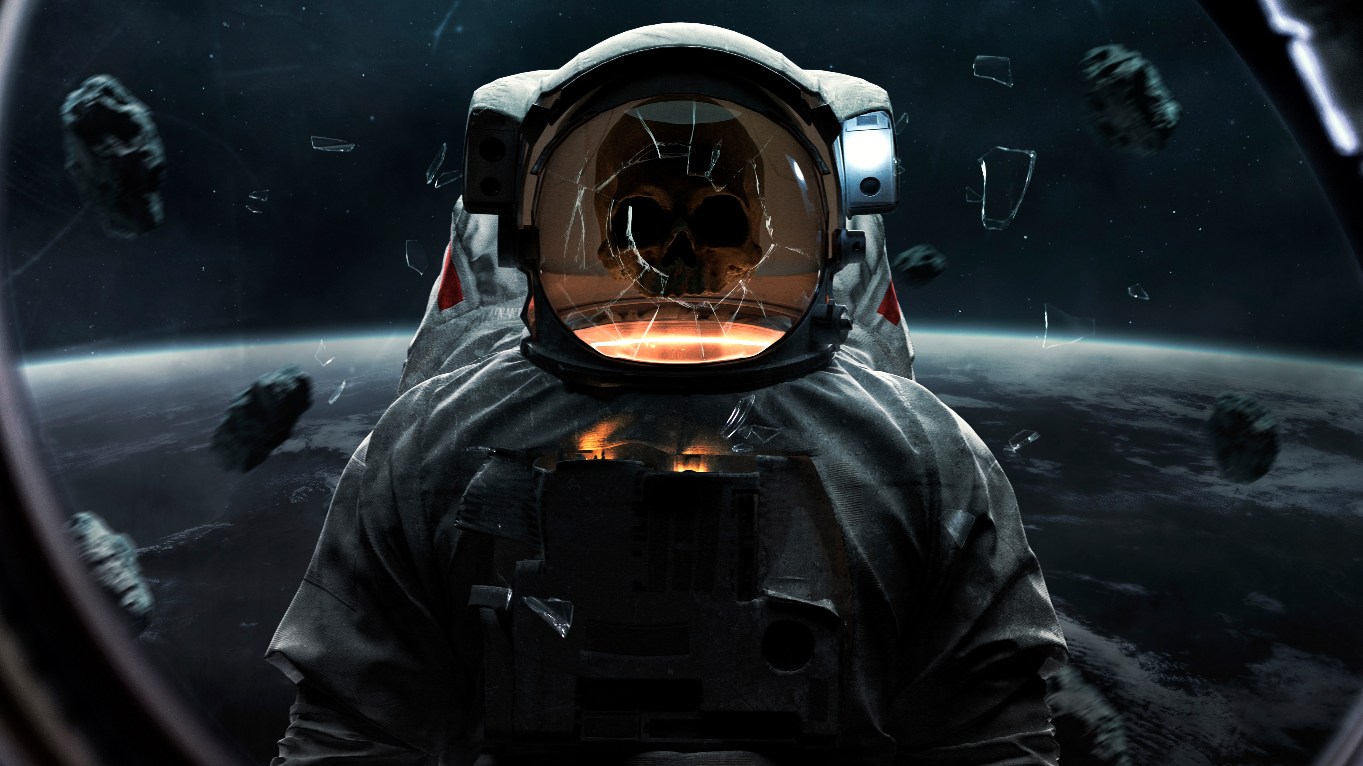 Ghost Wallpaper 4K, Skull, Astronaut, Space