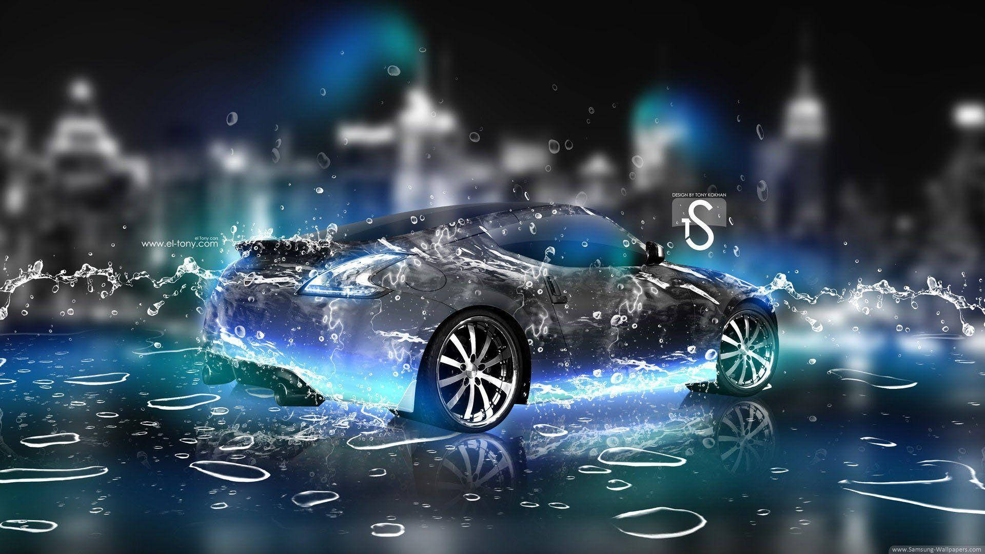 Download Neon Car In Rain Wallpaper
