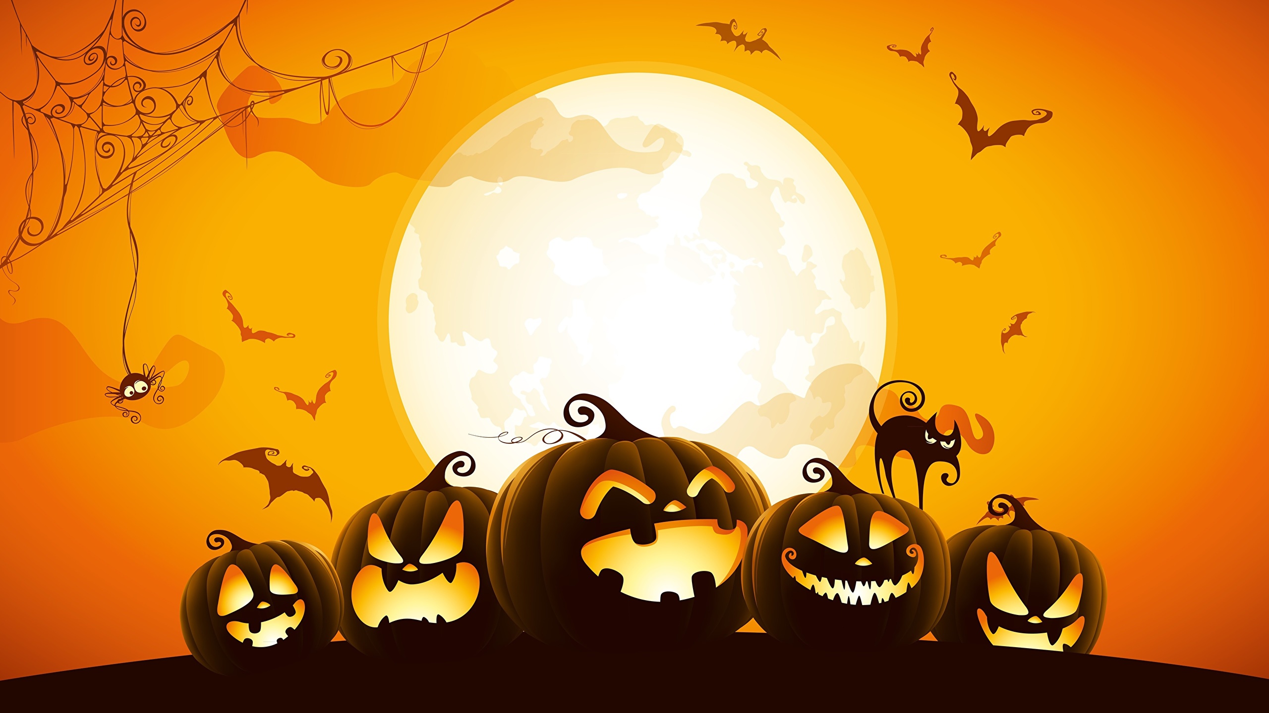 Image Pumpkin Halloween Moon Vector Graphics 2560x1440