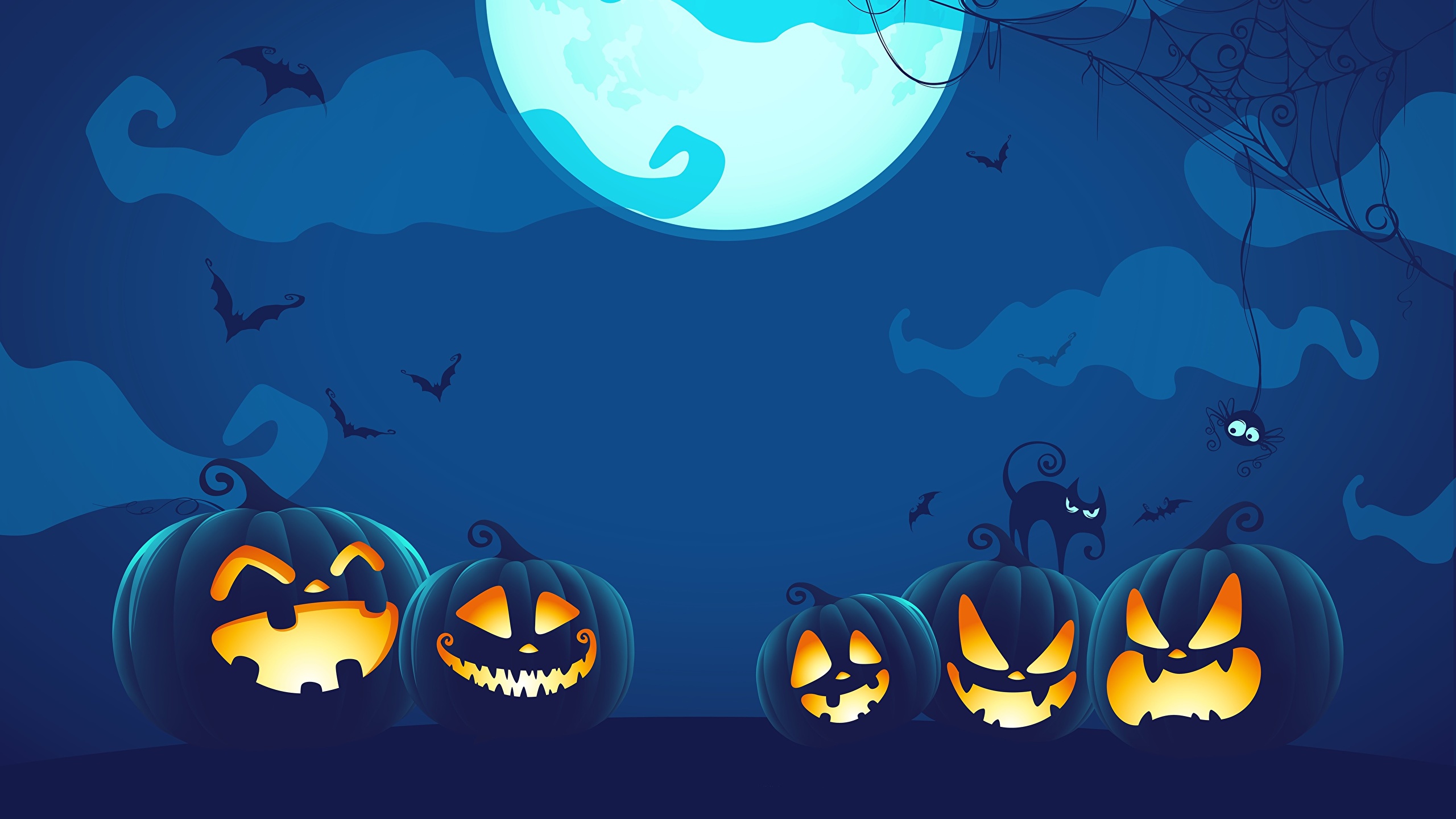 Wallpaper Pumpkin Halloween Moon Night Vector Graphics 2560x1440