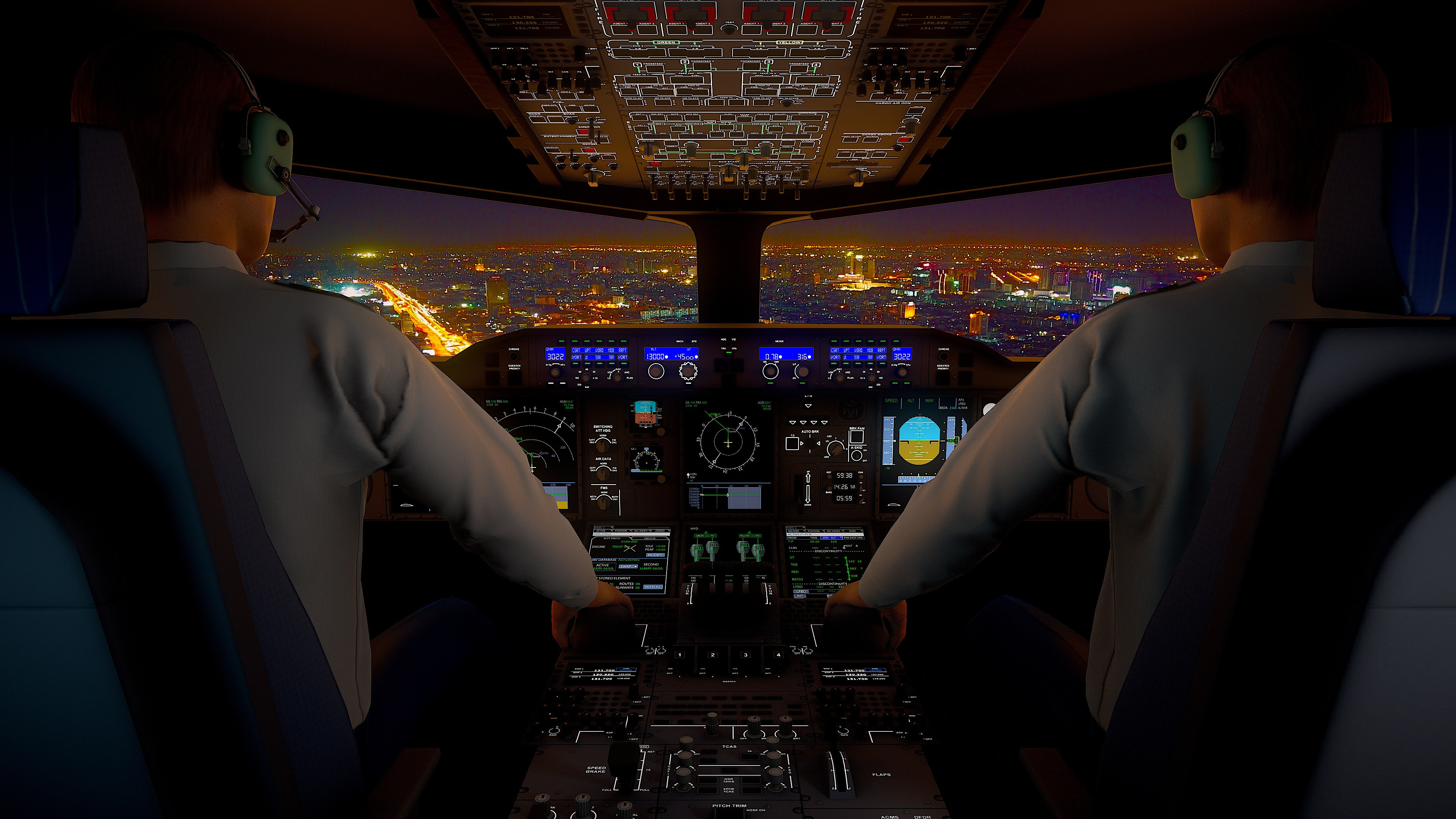 Game Ready Airbus A380 Cockpit Flight Deck With Flight Crew 3D Desktop HD Wallpaper