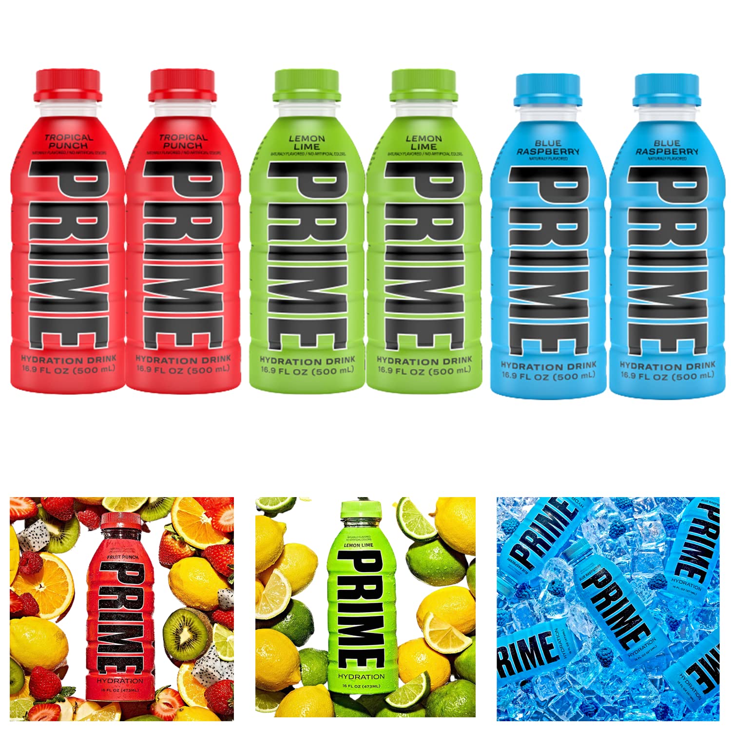 Amazon.com, Prime Hydration Sports Drink Variety Pack Drink, Electrolyte Beverage Lime, Tropical Punch, Blue Raspberry.9 Fl Oz 6 Pack Packaged by BOOLS, Grocery & Gourmet Food