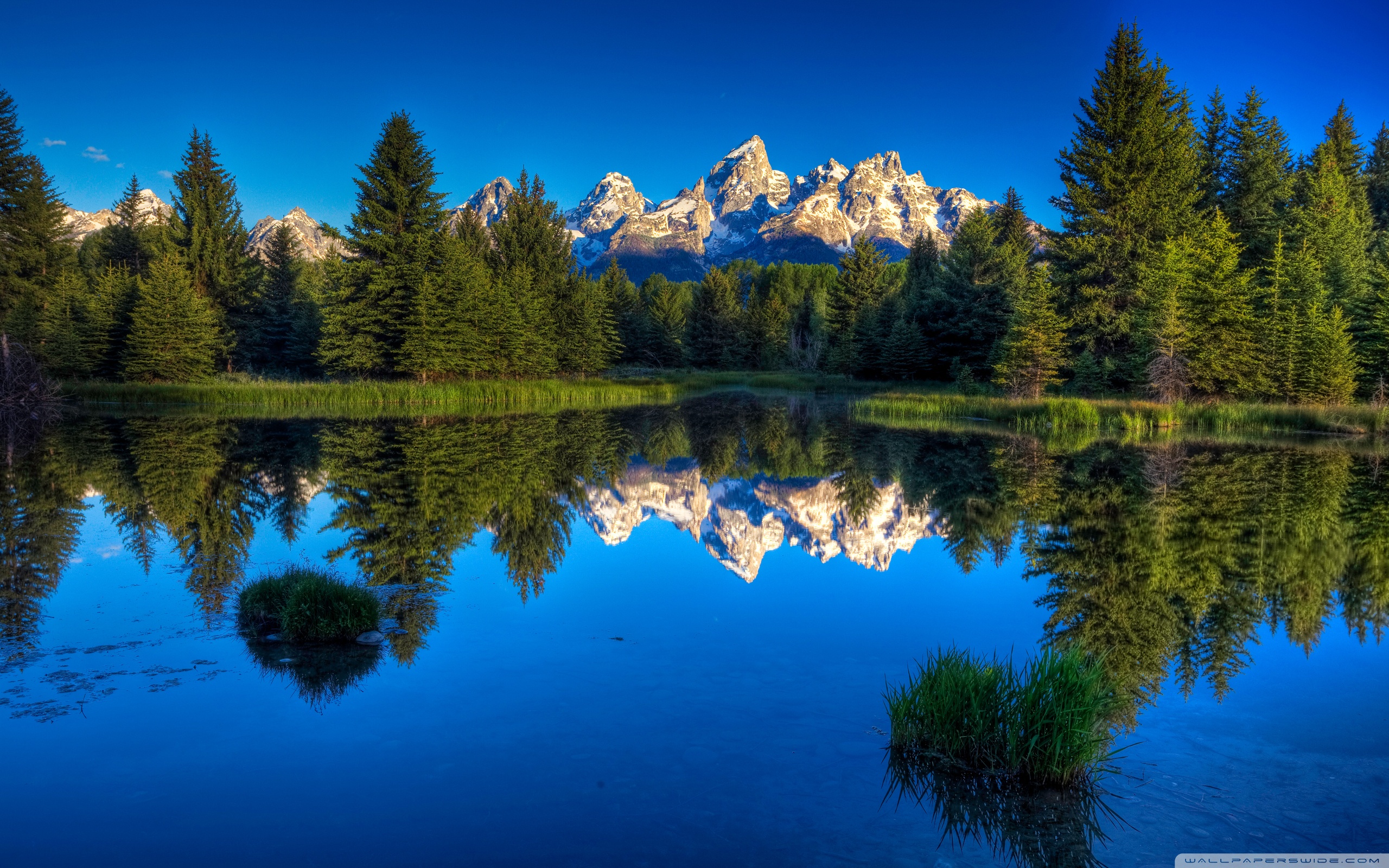 Mountains Reflecting In A Calm Blue Lake Ultra HD Desktop Background Wallpaper for