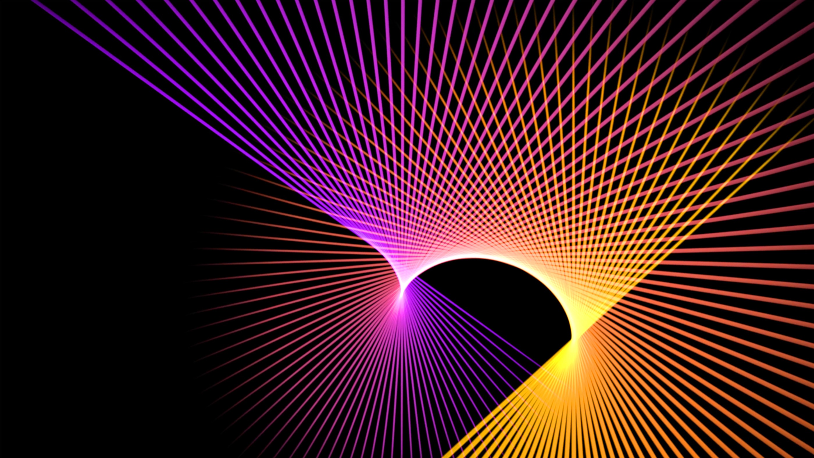 Dark background, Waves, Colorful, Yellow, Rays, Purple Gallery HD Wallpaper