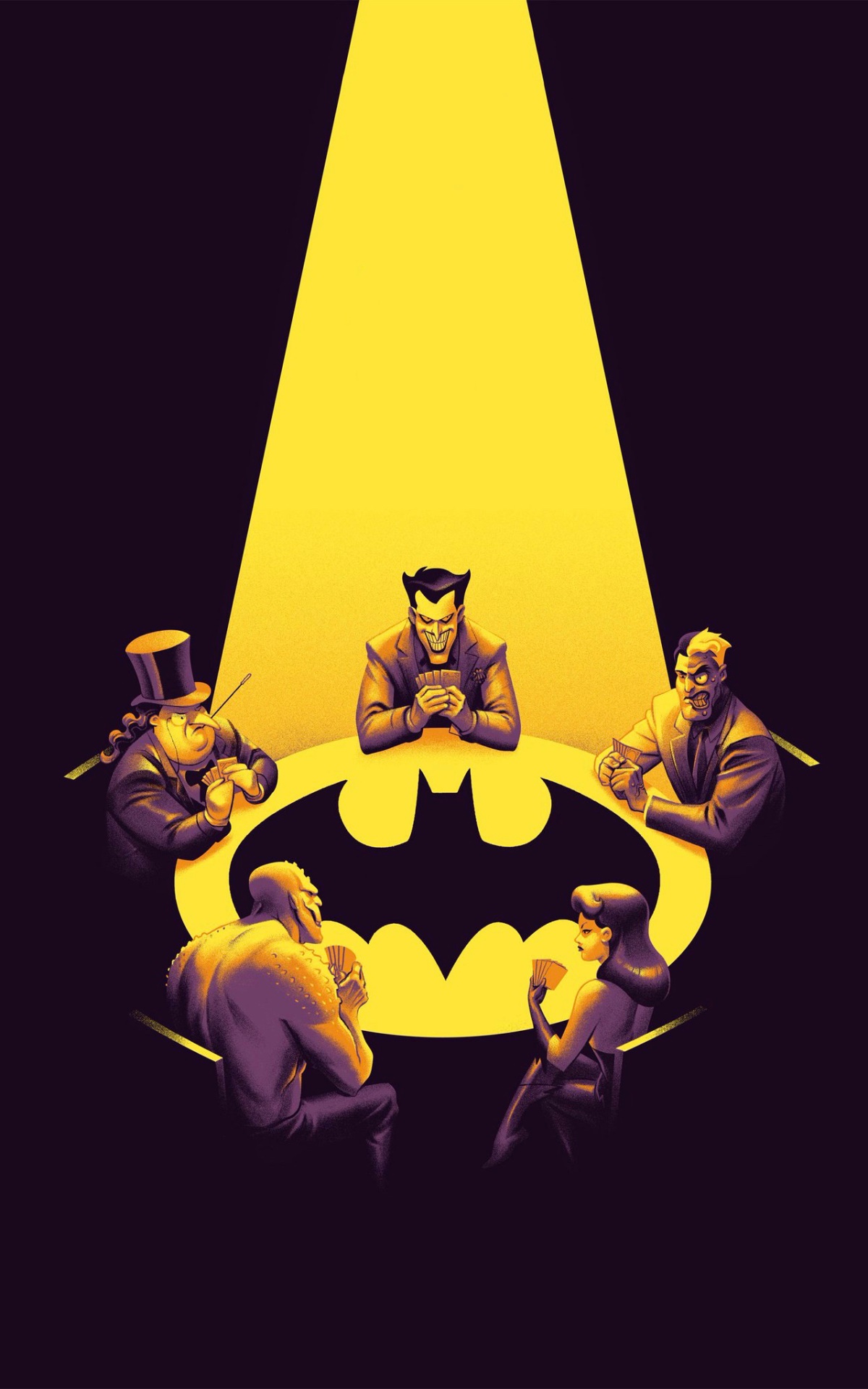 Wallpaper / TV Show Batman: The Animated Series Phone Wallpaper, Penguin (DC Comics), Poison Ivy, Bat Signal, Joker, Two Face, 1200x1920 Free Download