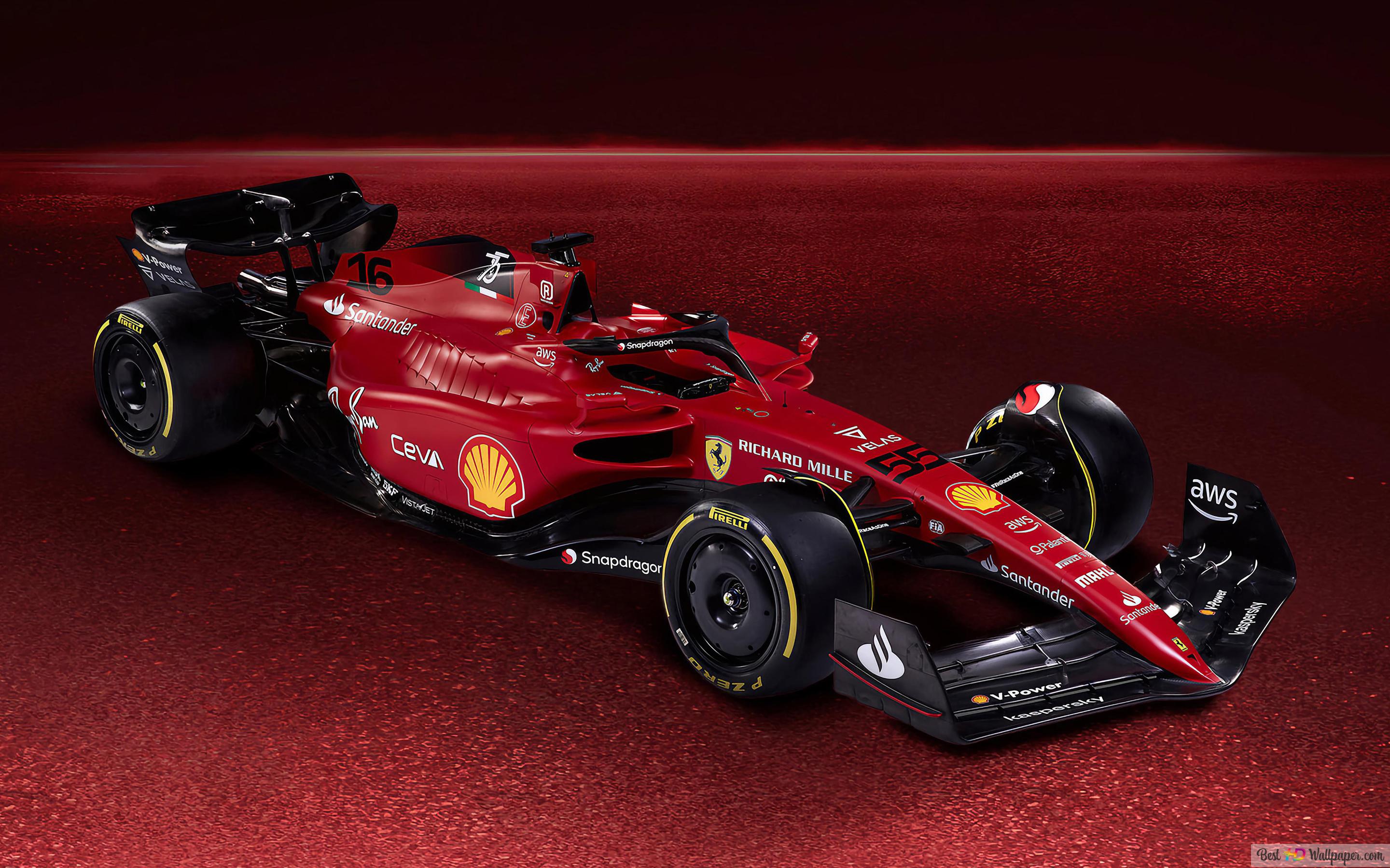 Ferrari F1 75 Formula 1 2022 New Car Front And Side View Red Background 4K Wallpaper Download