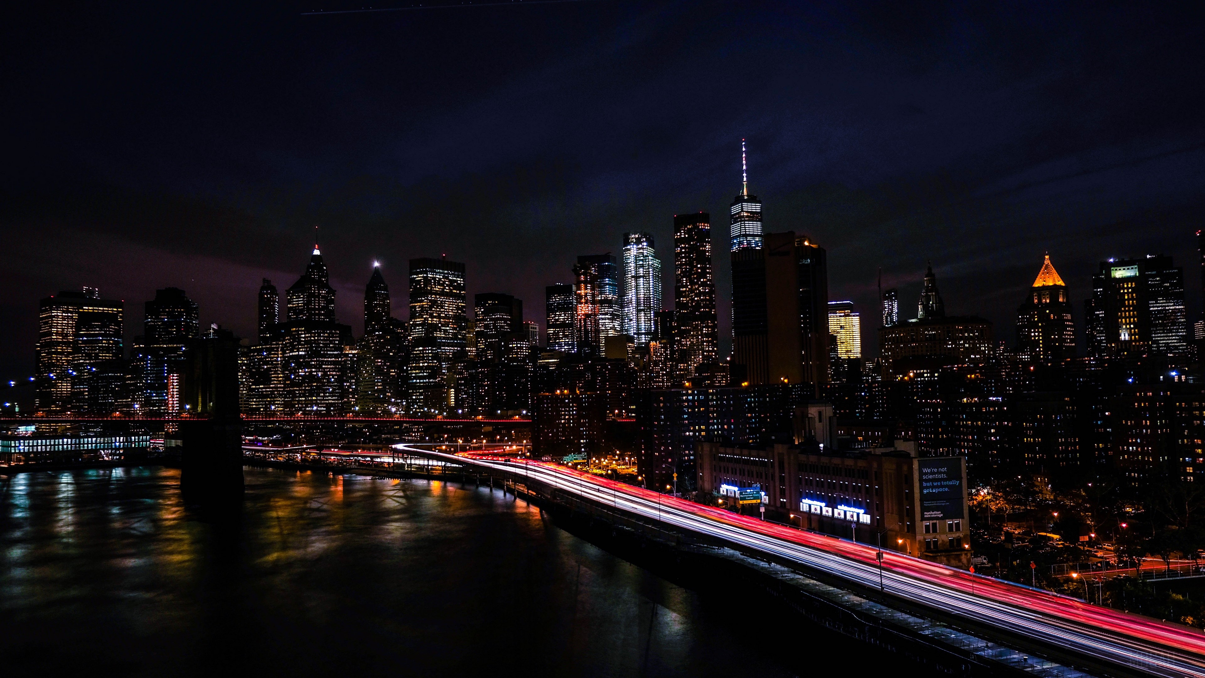 new york, usa, night city, shore, skyscrapers 4k Gallery HD Wallpaper