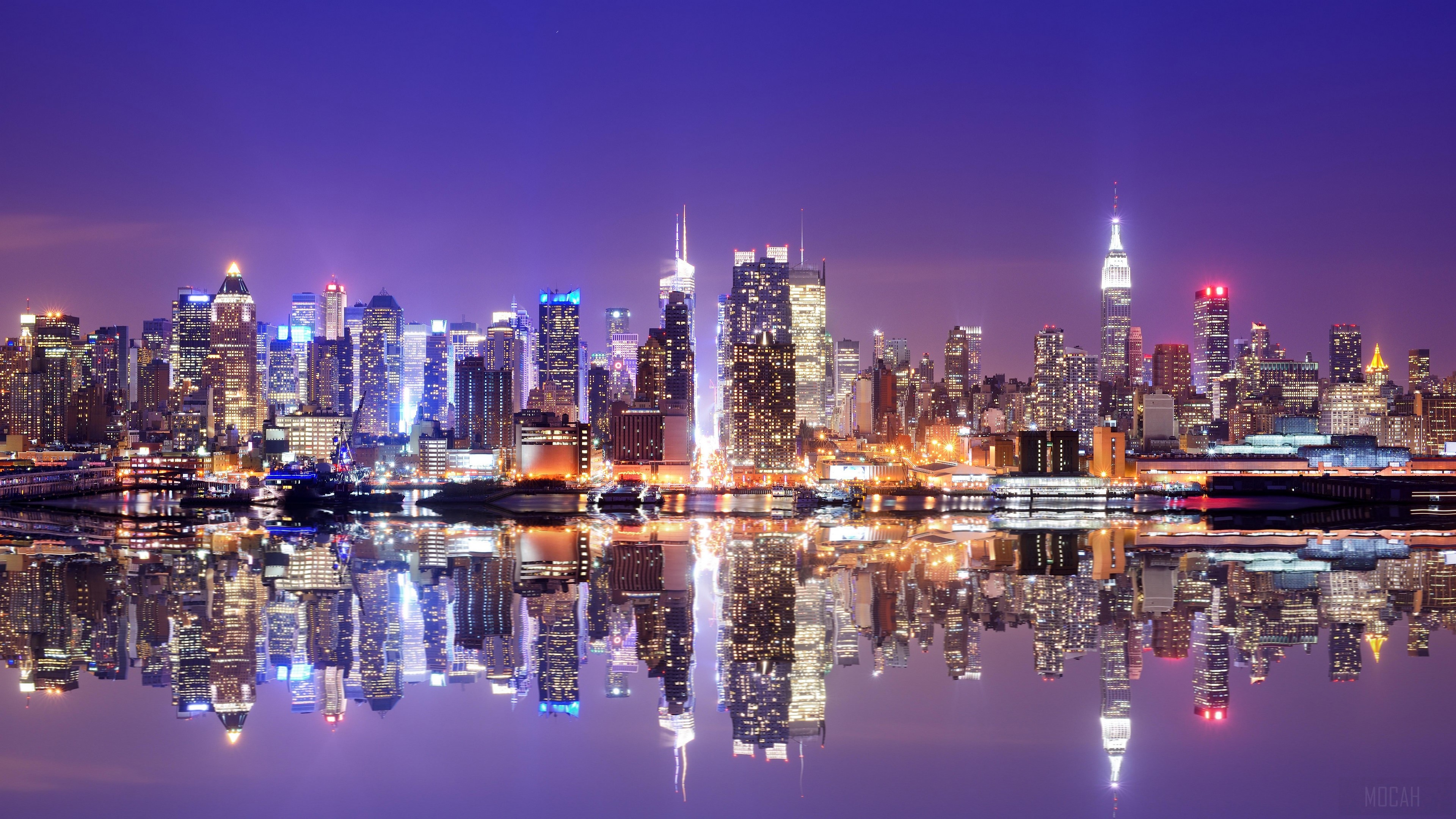 Building, City, New York, Night, Reflection, Skyscraper, USA 4k Gallery HD Wallpaper