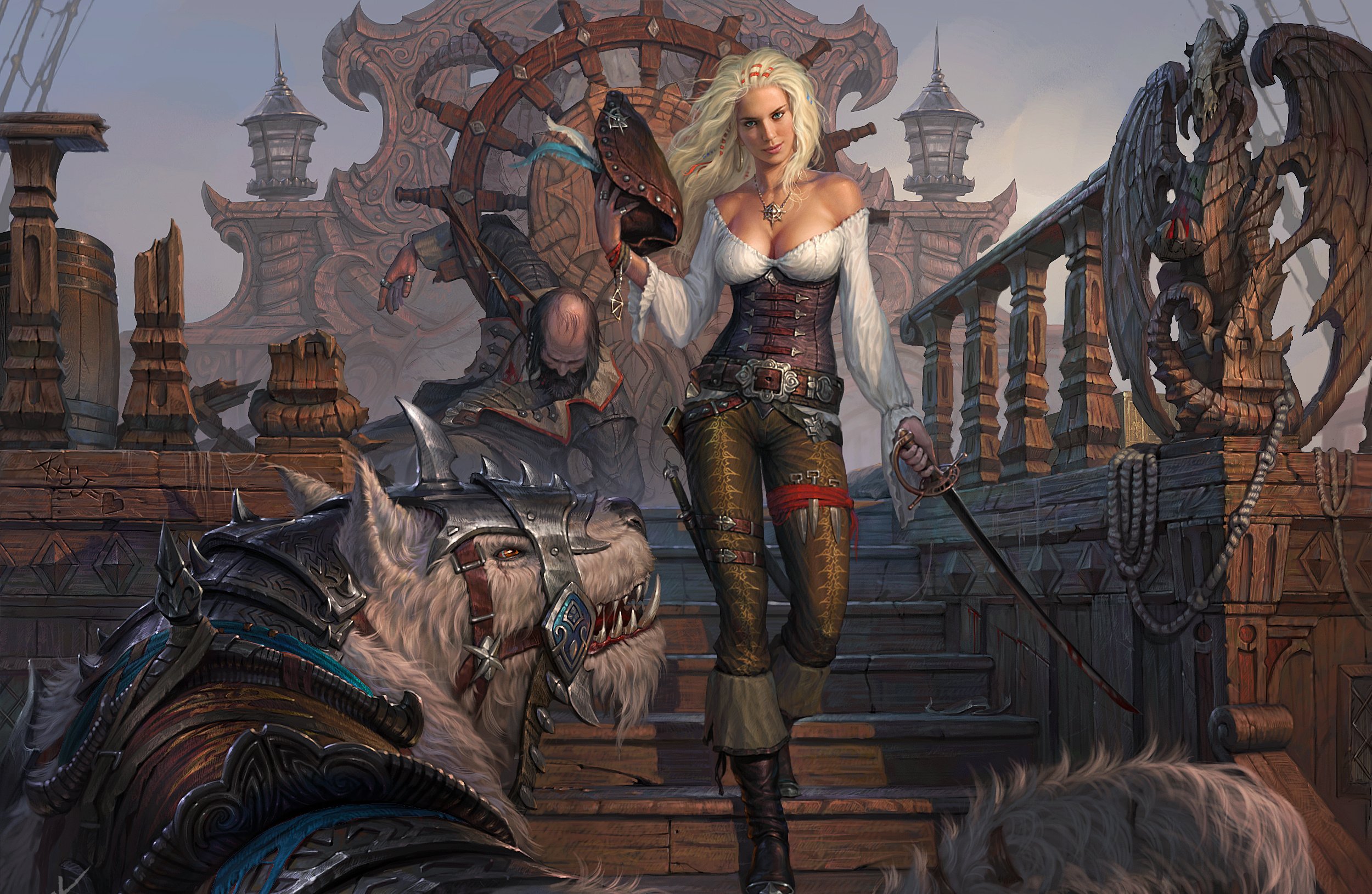 Girl pirates art hat pirate babe monster dragon wallpaperx1629
