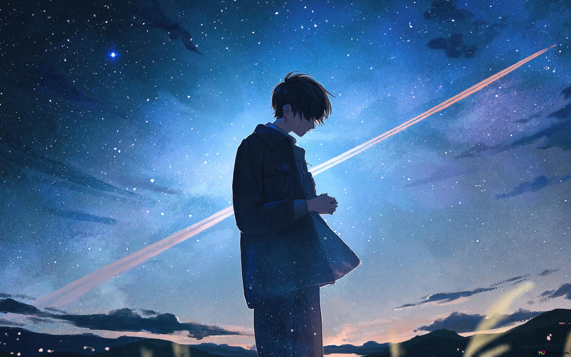 Alone Anime Boy 4K wallpaper download