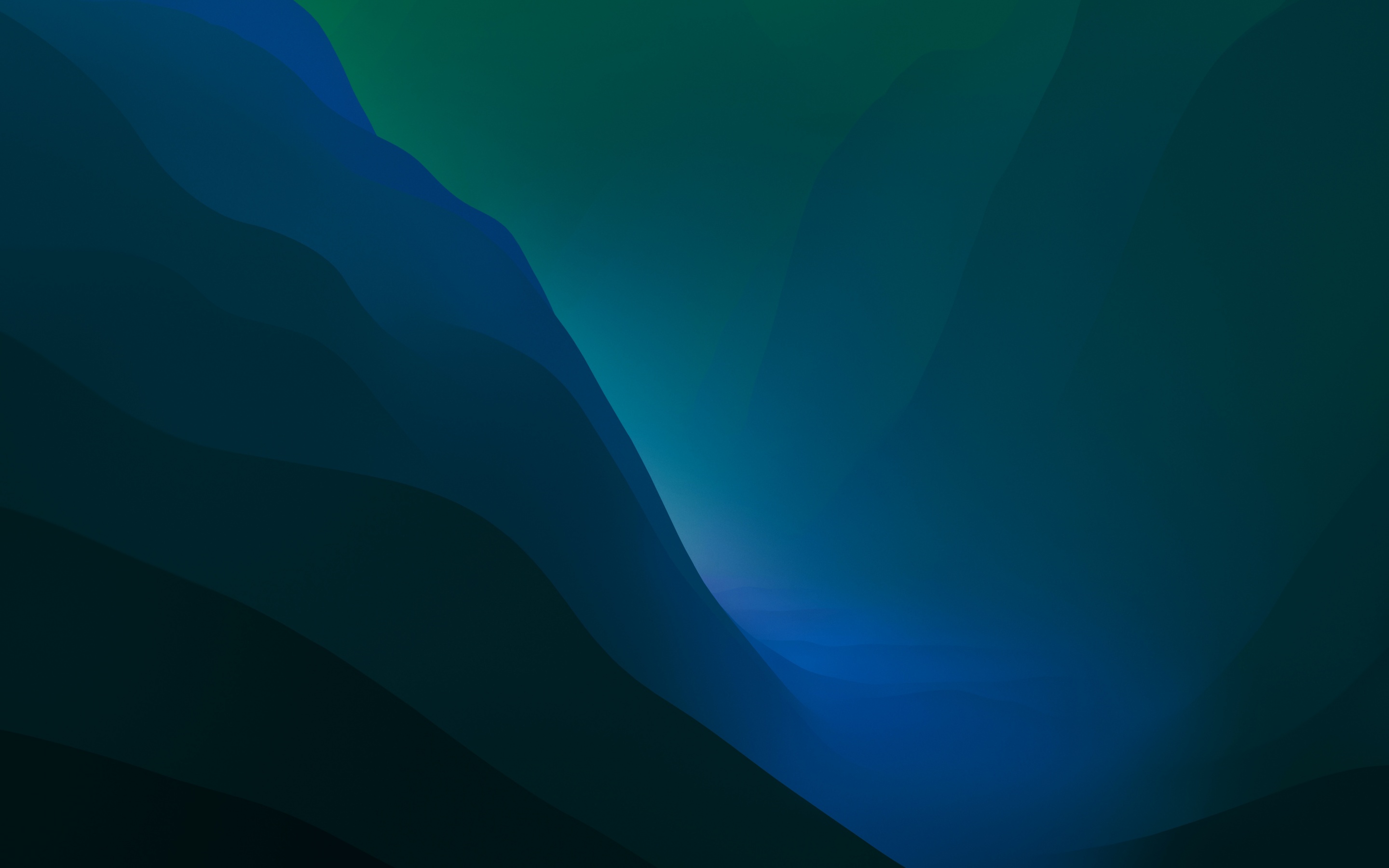 macOS Monterey Wallpaper 4K, Stock, Green, Dark Mode, Gradients