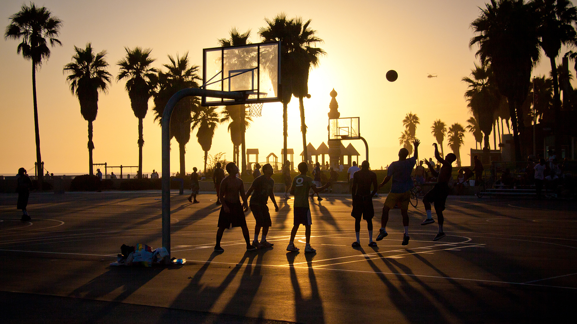 Download wallpaper summer, california, basketball, sunset, usa, los angeles, venice beach, section sports in resolution 1920x1080