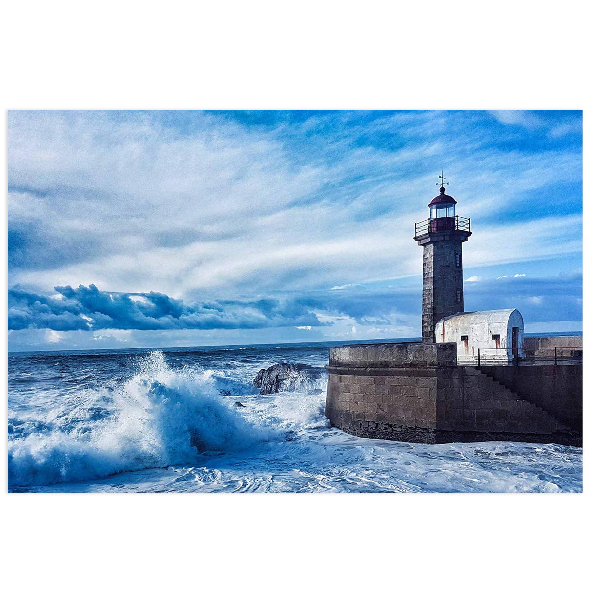 Amazon.com, Summer Landscape Aquarium Background Poster Fish Tank Background for Fish Tank Background Wallpaper Decoration 16.4x36.4 inch Blue Sky Lighthouse Rough Waves, Pet Supplies