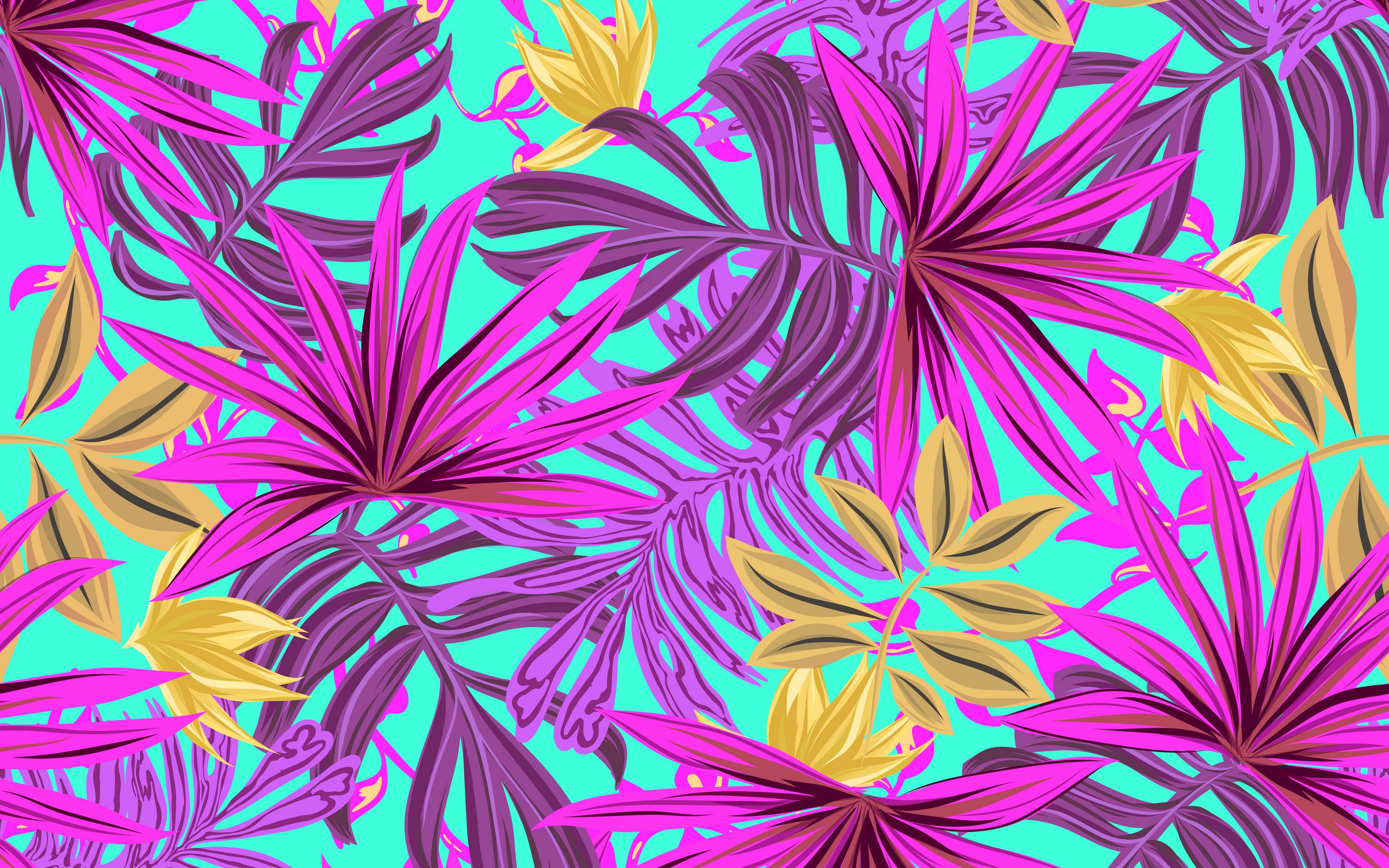 Download wallpaper 3840x2400 leaves, art, bright, tropical 4k ultra HD 16:10 HD background