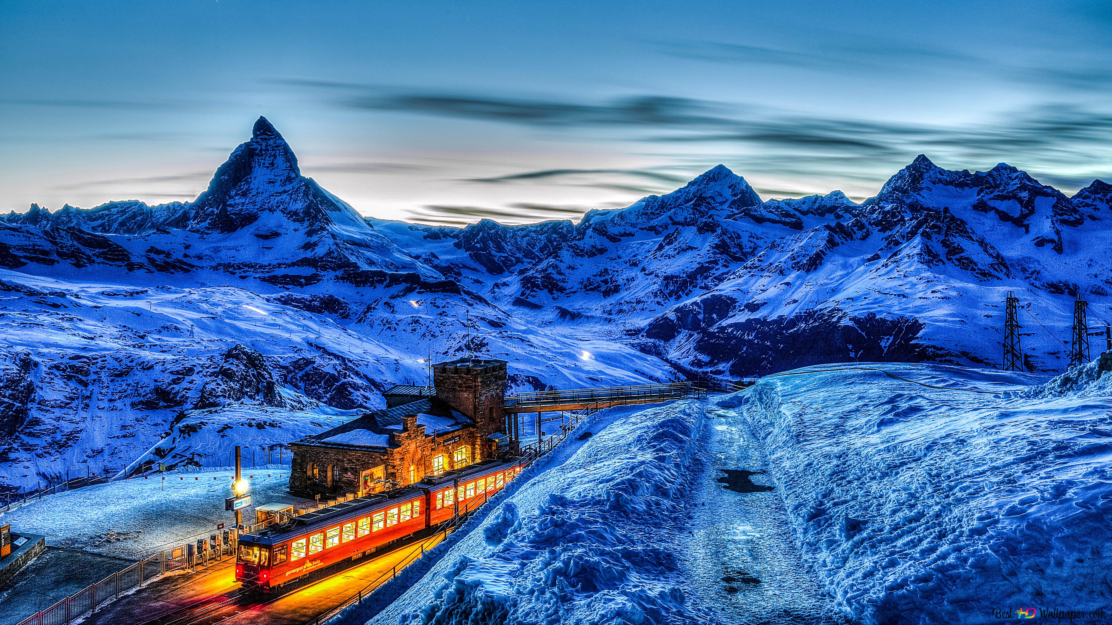 Train by the Matterhorn in Switzerland 4K wallpaper download