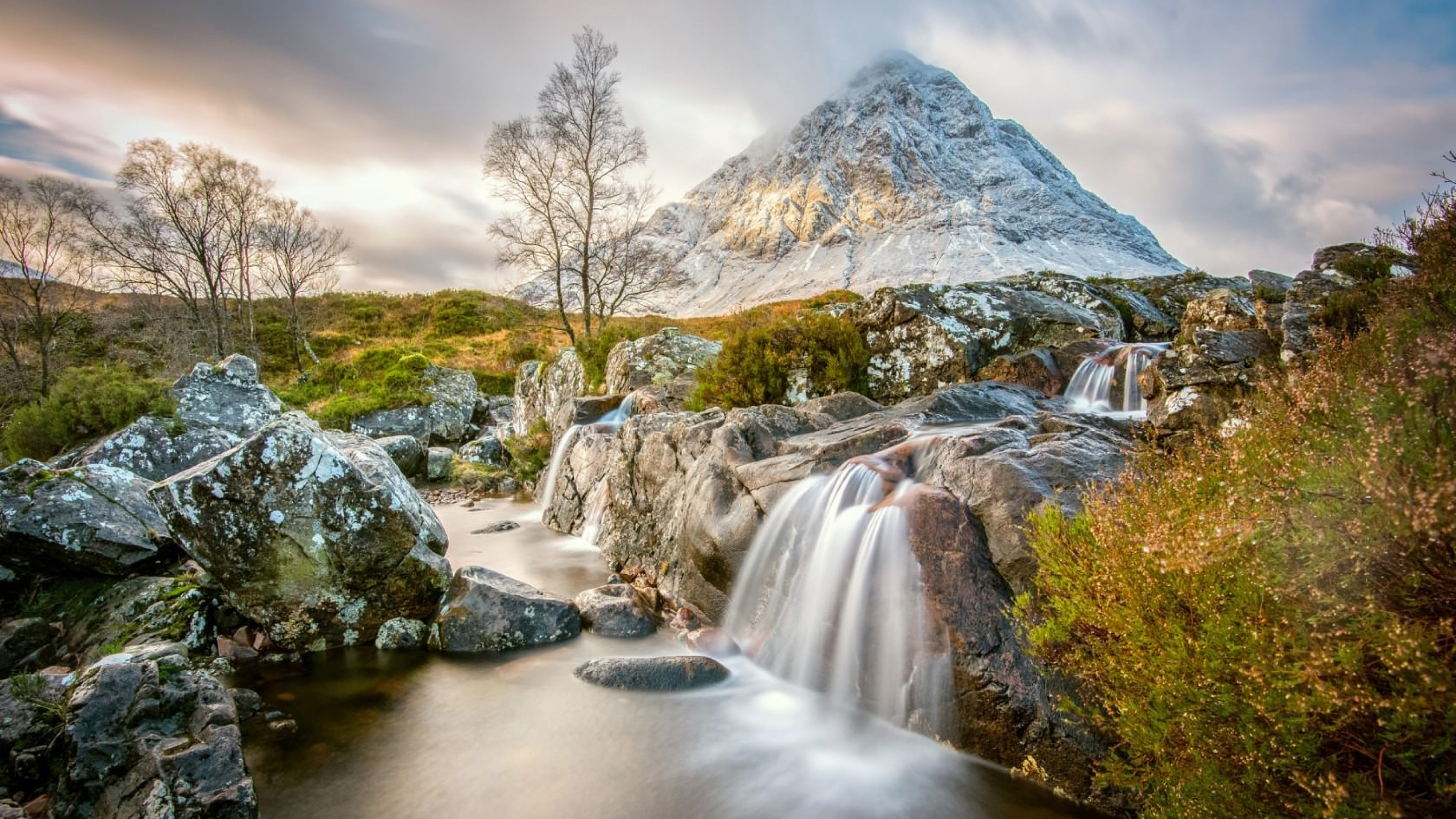 Etive Mor Waterfall Buachaille Etive Sea Known Mountain In Highlands Of Scotland At The End Of Glen Etive 4k Ultra HD Wallpaper For Deskx2925, Wallpaper13.com