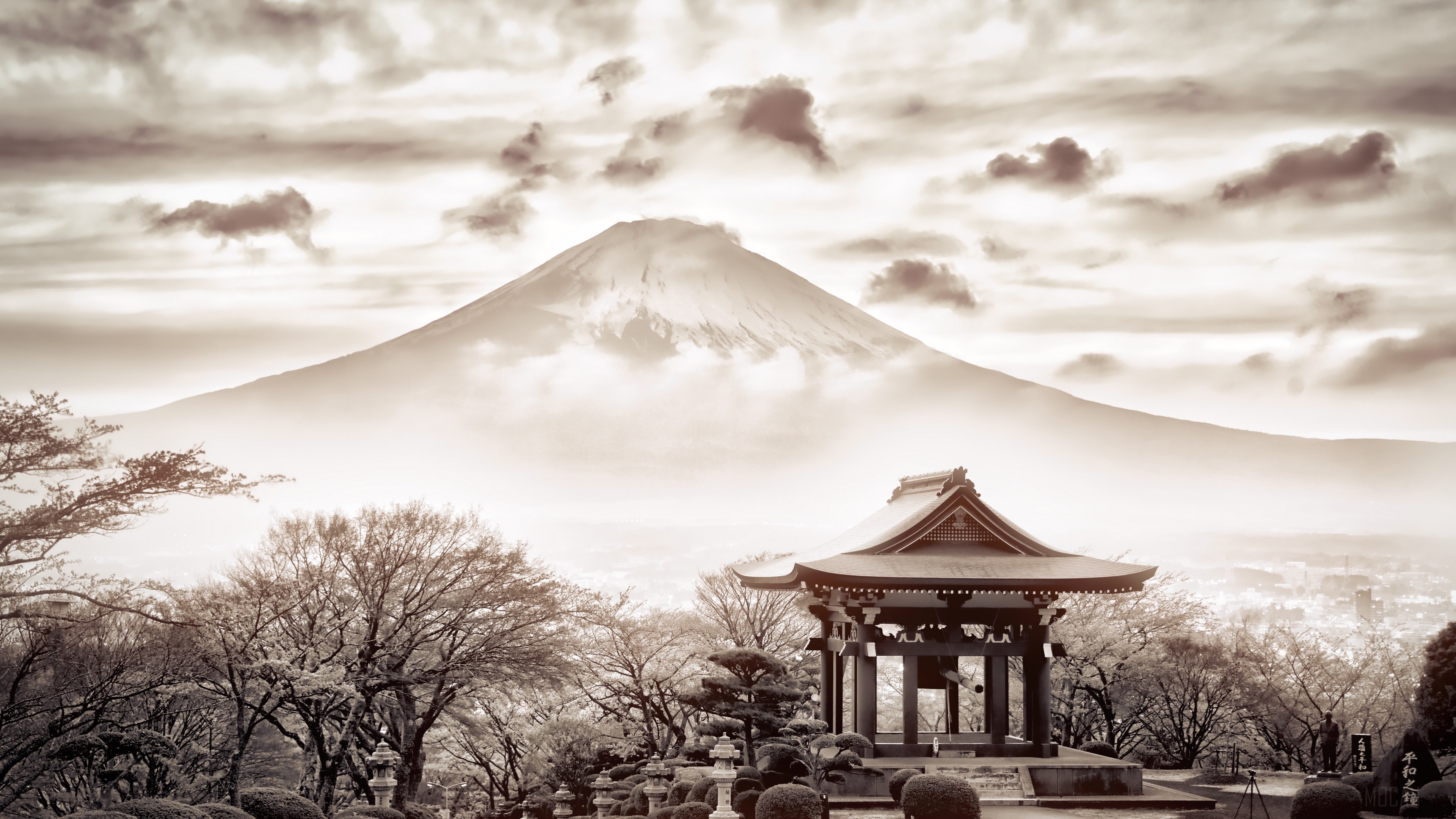 Cloud, Japan, Mount Fuji, Sepia, Volcano 4k Gallery HD Wallpaper
