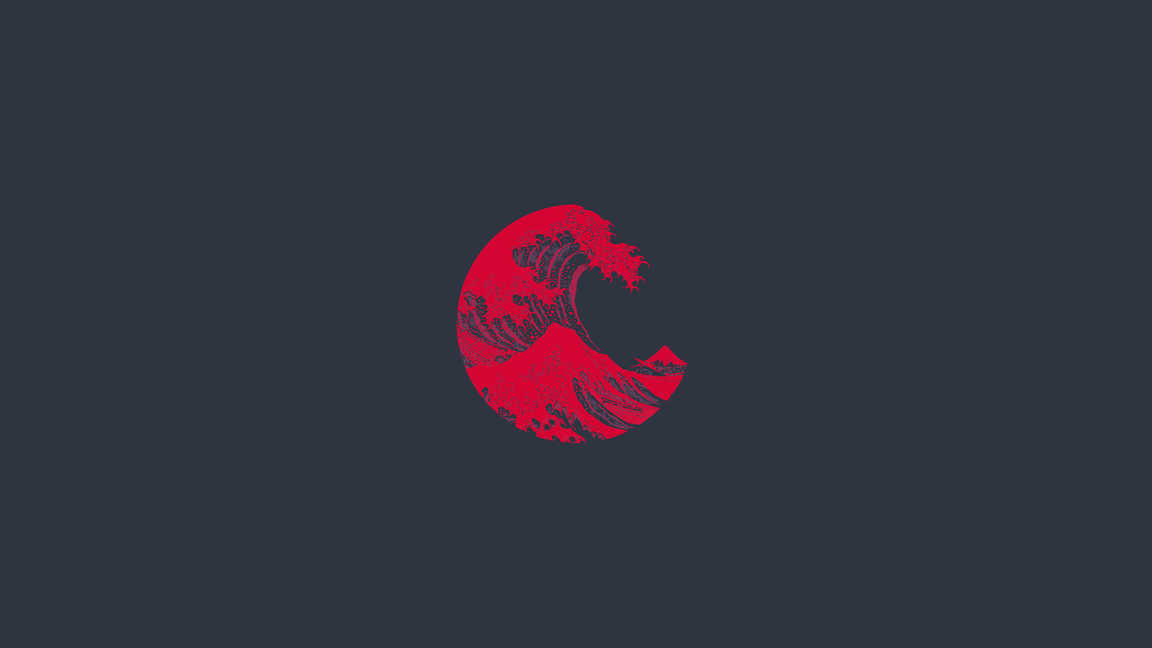 Dark Background Minimalism Dark Circle Waveforms The Great Wave Off Kanagawa Simple Background Waves Wallpaper:3840x2160