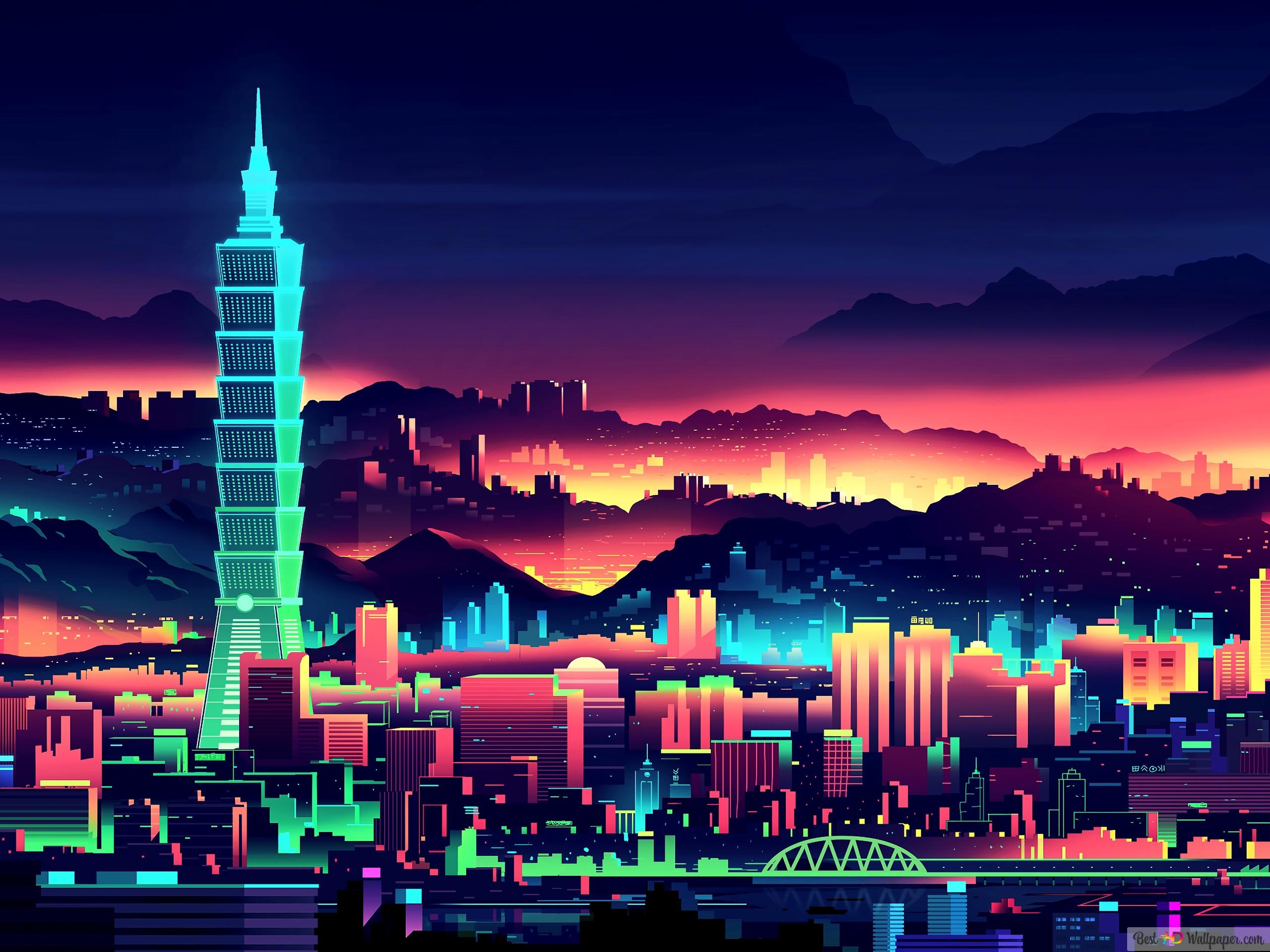 Taipei Neon City, Taiwan 4K wallpaper download