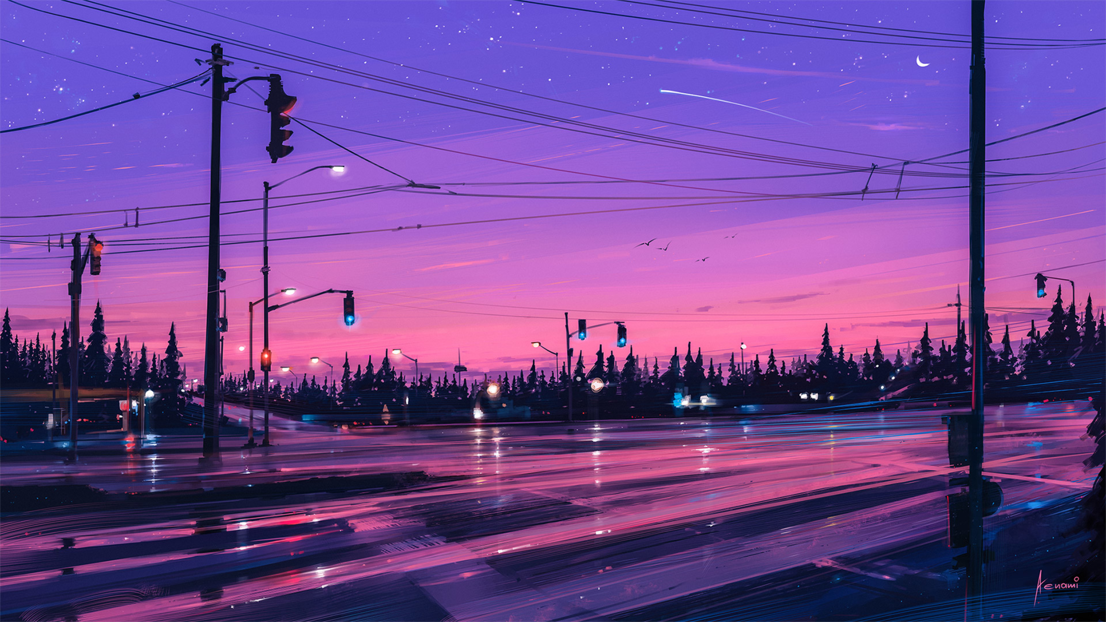 Pink Skies Over a Wet Street 4K wallpaper