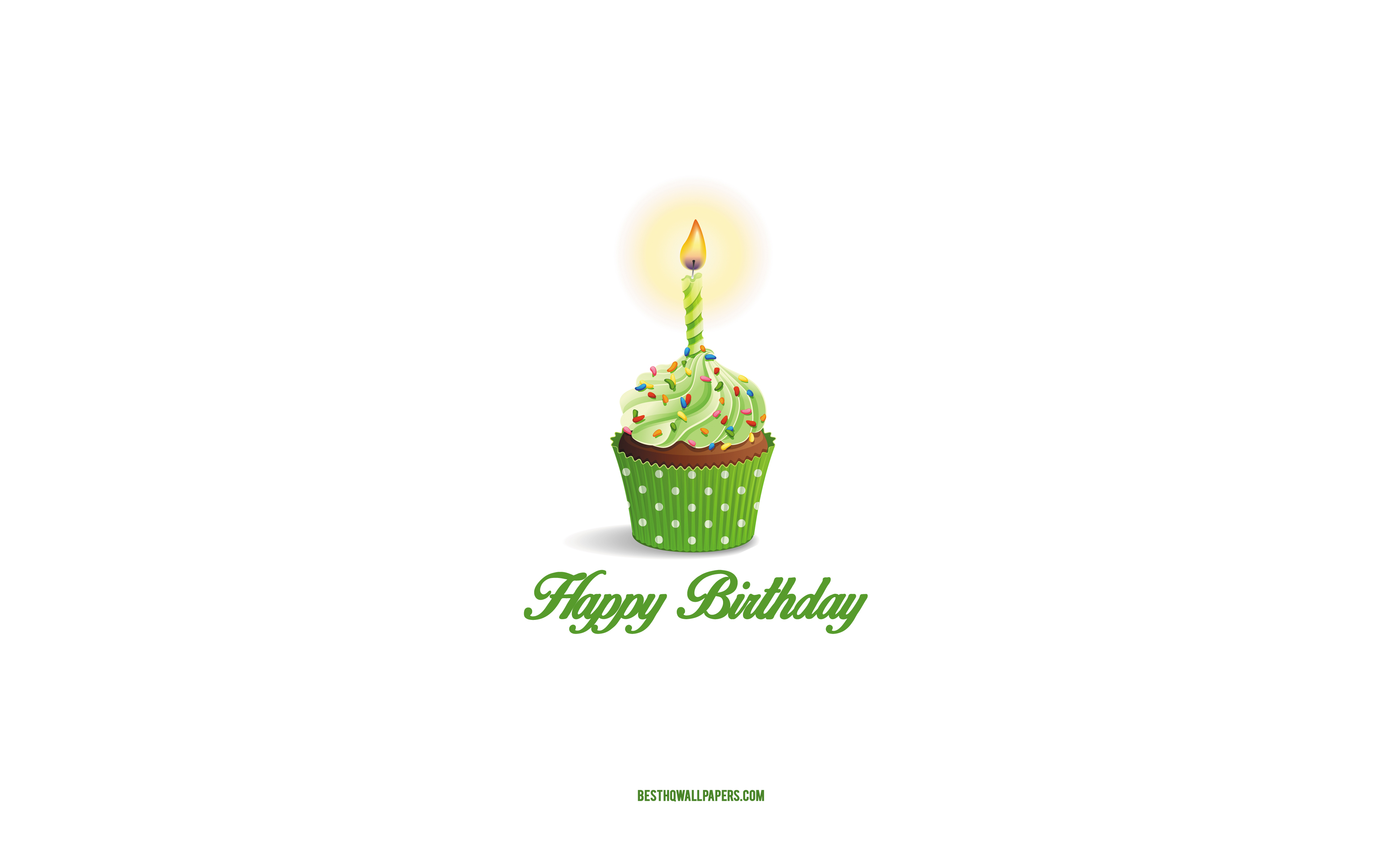 Download wallpaper Happy Birthday, 4k, green cake, Happy Birthday greeting card, mini art, Happy Birthday concepts, white background, green cake with candle for desktop with resolution 3840x2400. High Quality HD picture wallpaper