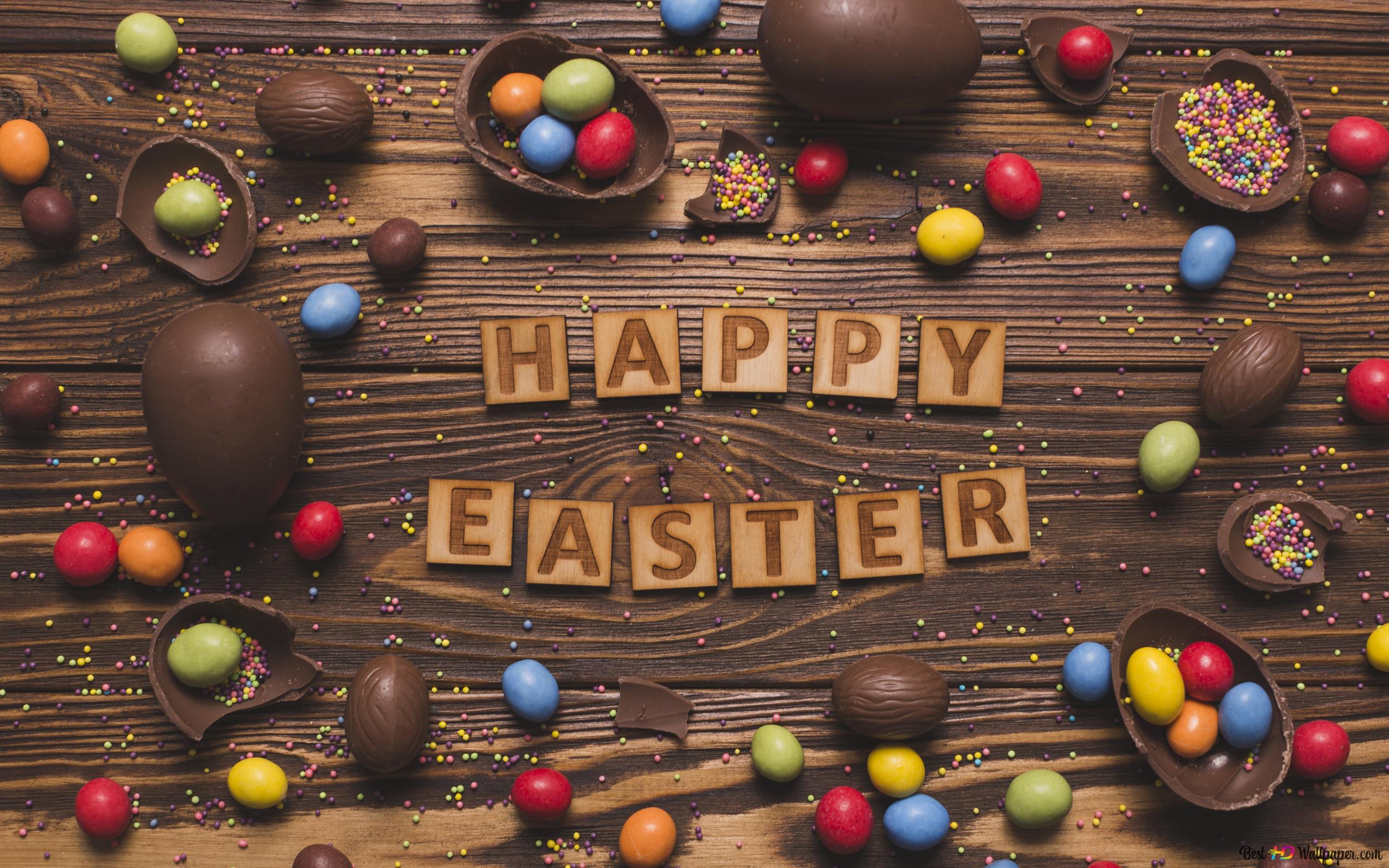 Happy Easter Chocolates 4K wallpaper download