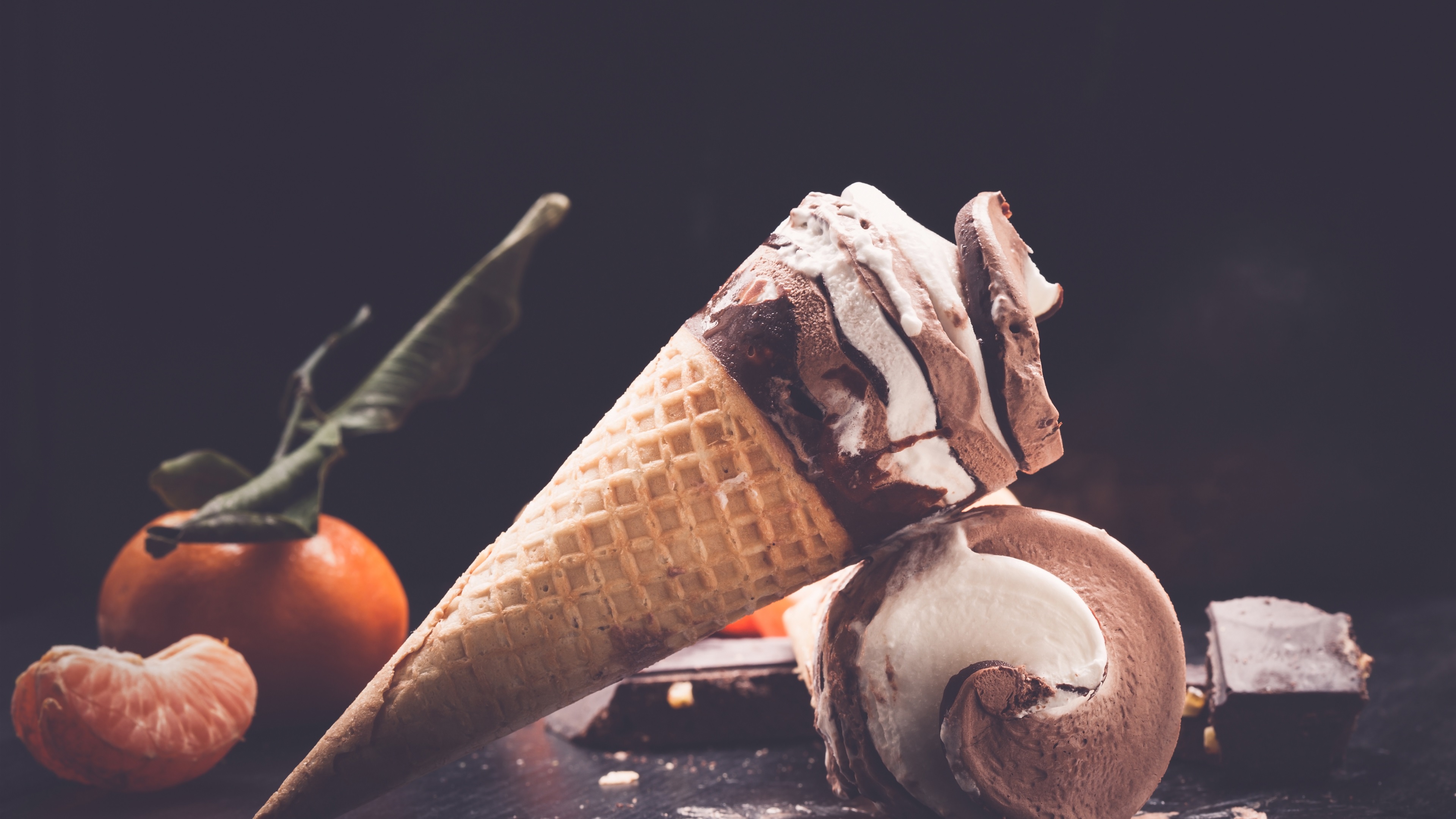 Wallpaper Chocolate ice cream, oranges 3840x2160 UHD 4K Picture, Image