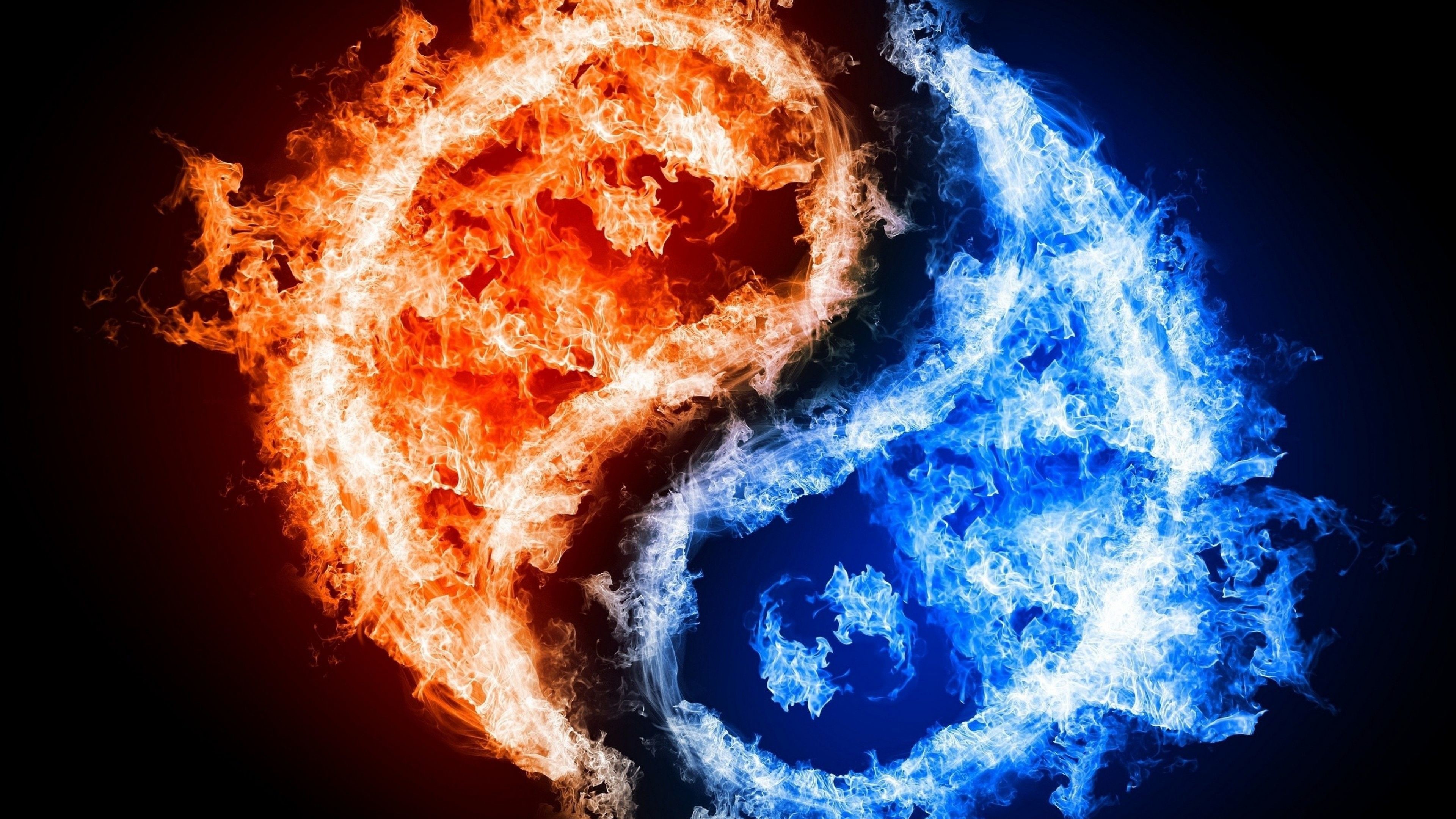 Download Wallpaper Yin Yang, Fire, Water, Form, Shape 4K
