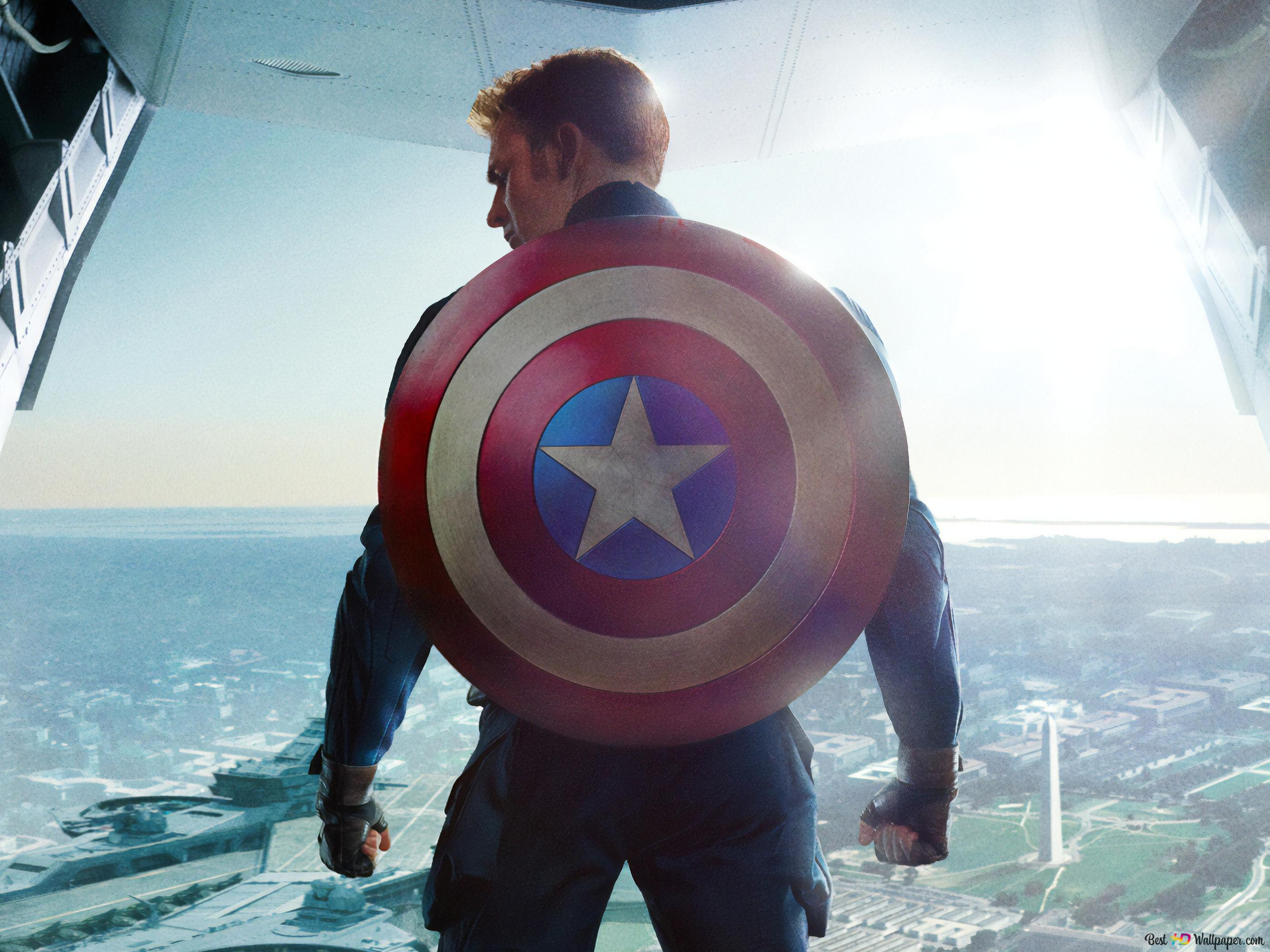 Captain America Standing In The Jet With His Shield On 4K wallpaper download