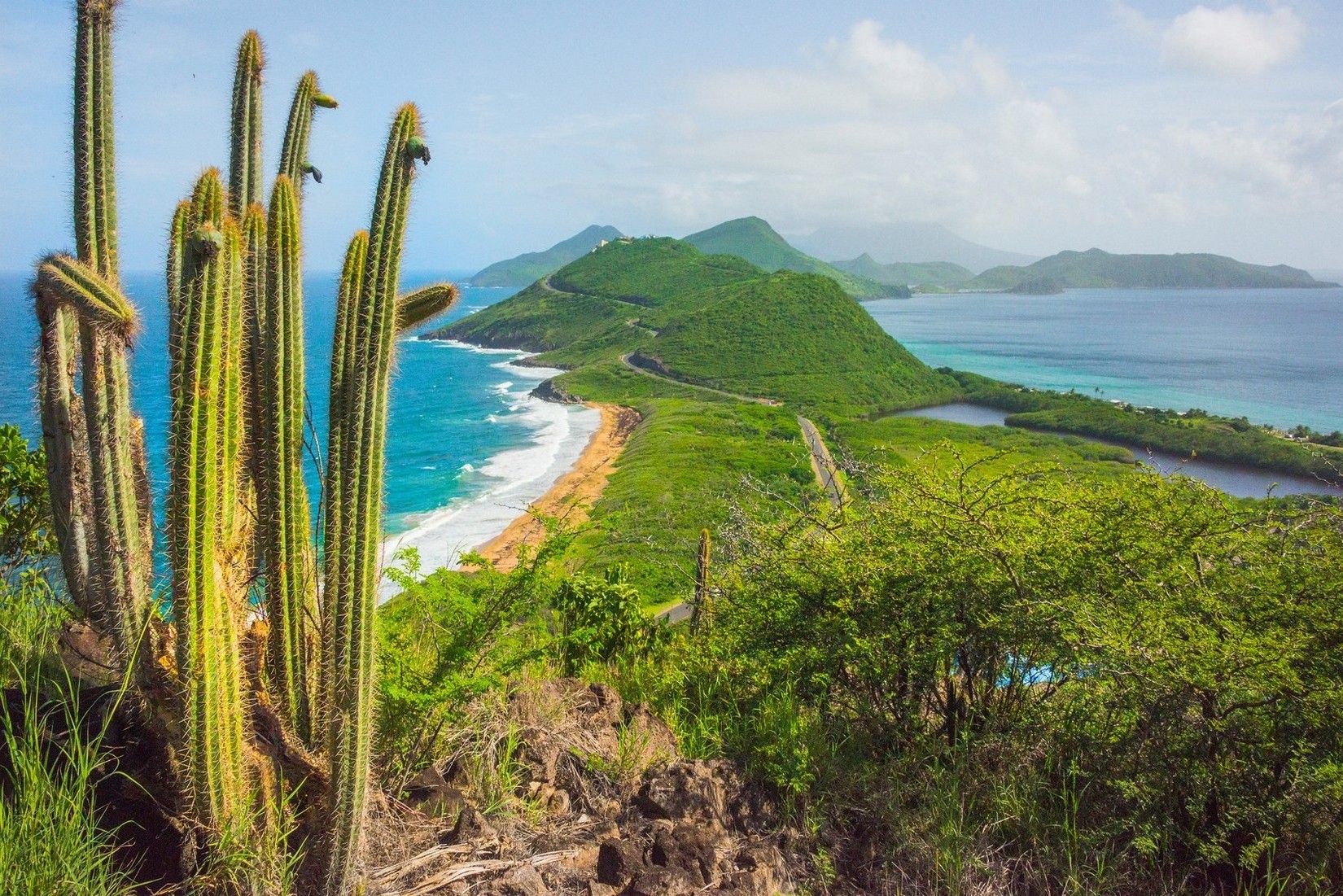 Wallpaper, 1650x1101 px, beach, cactus, Caribbean, green, hill, island, landscape, nature, road, sea, shrubs, summer, tropical 1650x1101