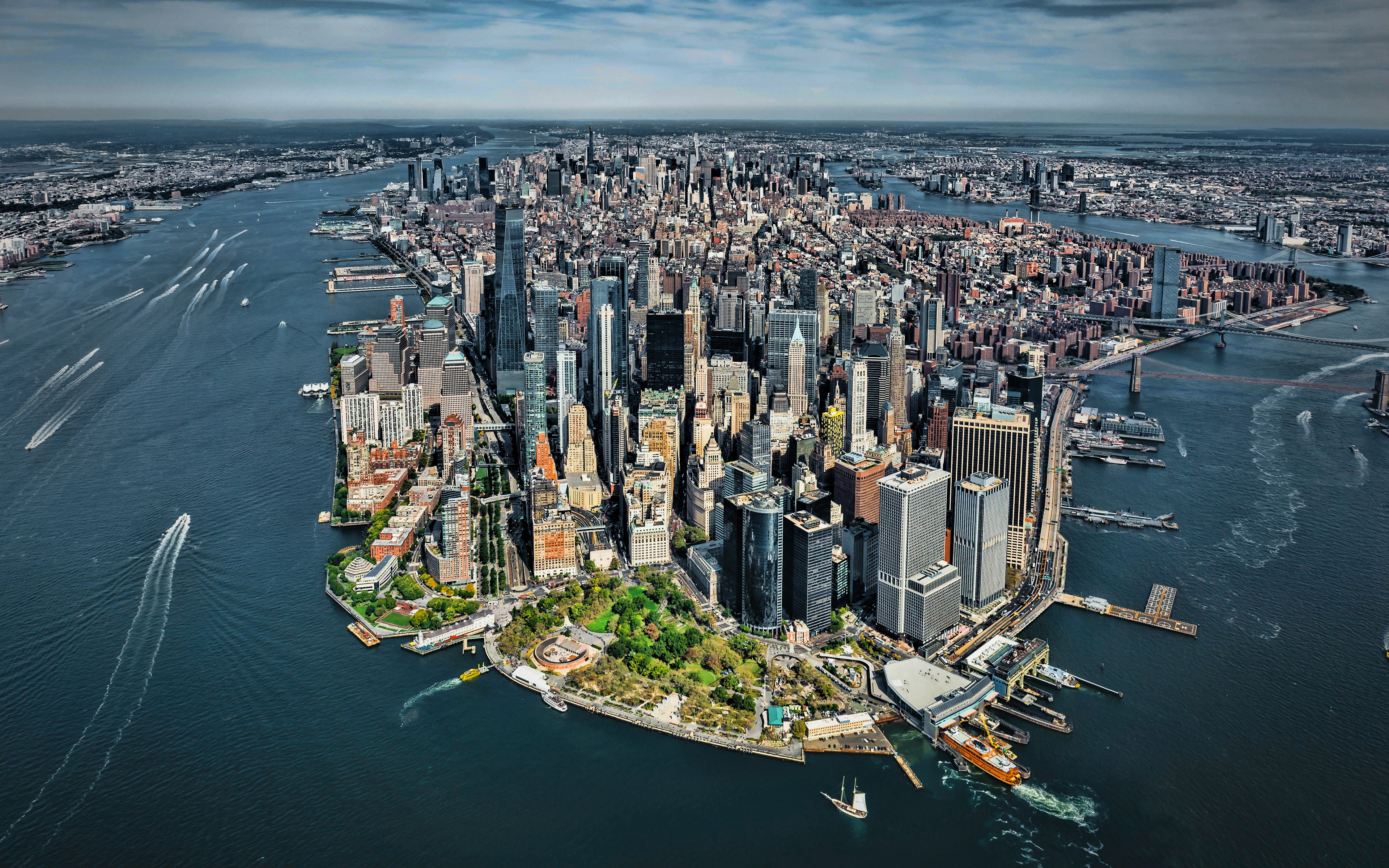 Download wallpaper Manhattan from high, 4k, skyscrapers, NYC, american cities, streets, New York, Manhattan, summer, Cities of New York, USA, America, New York City for desktop with resolution 3840x2400. High Quality HD