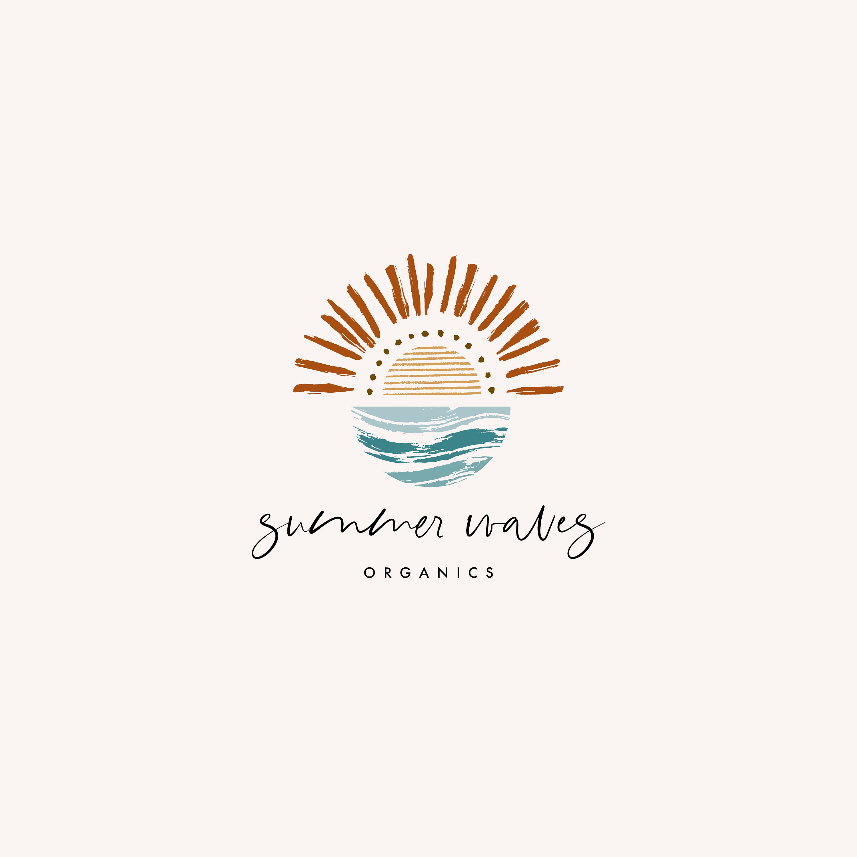 Premade Boho Sun Logo Design Hand Drawn Sunset Summer Beach