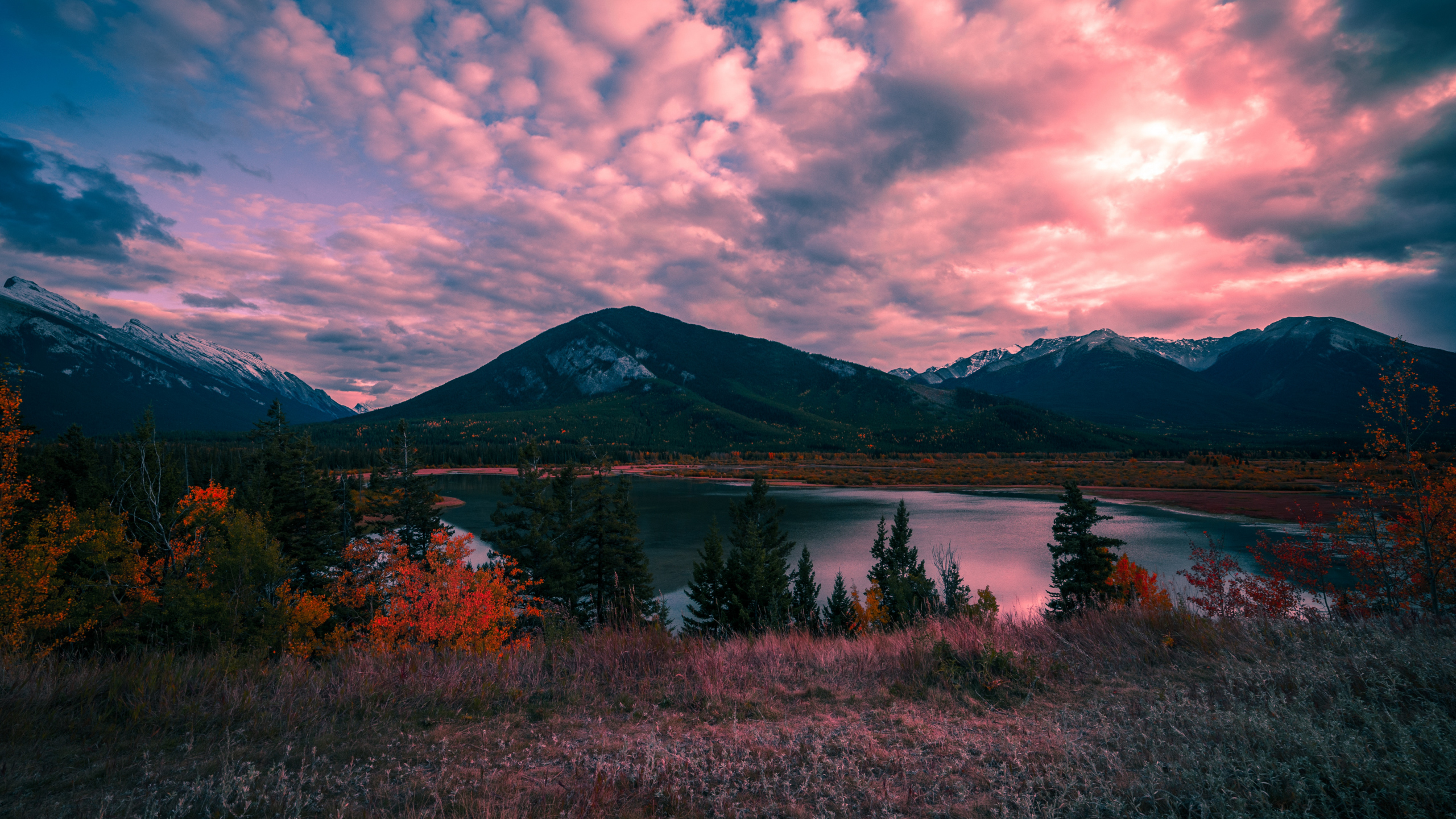 mountains, lake, sunset desktop PC and Mac wallpaper