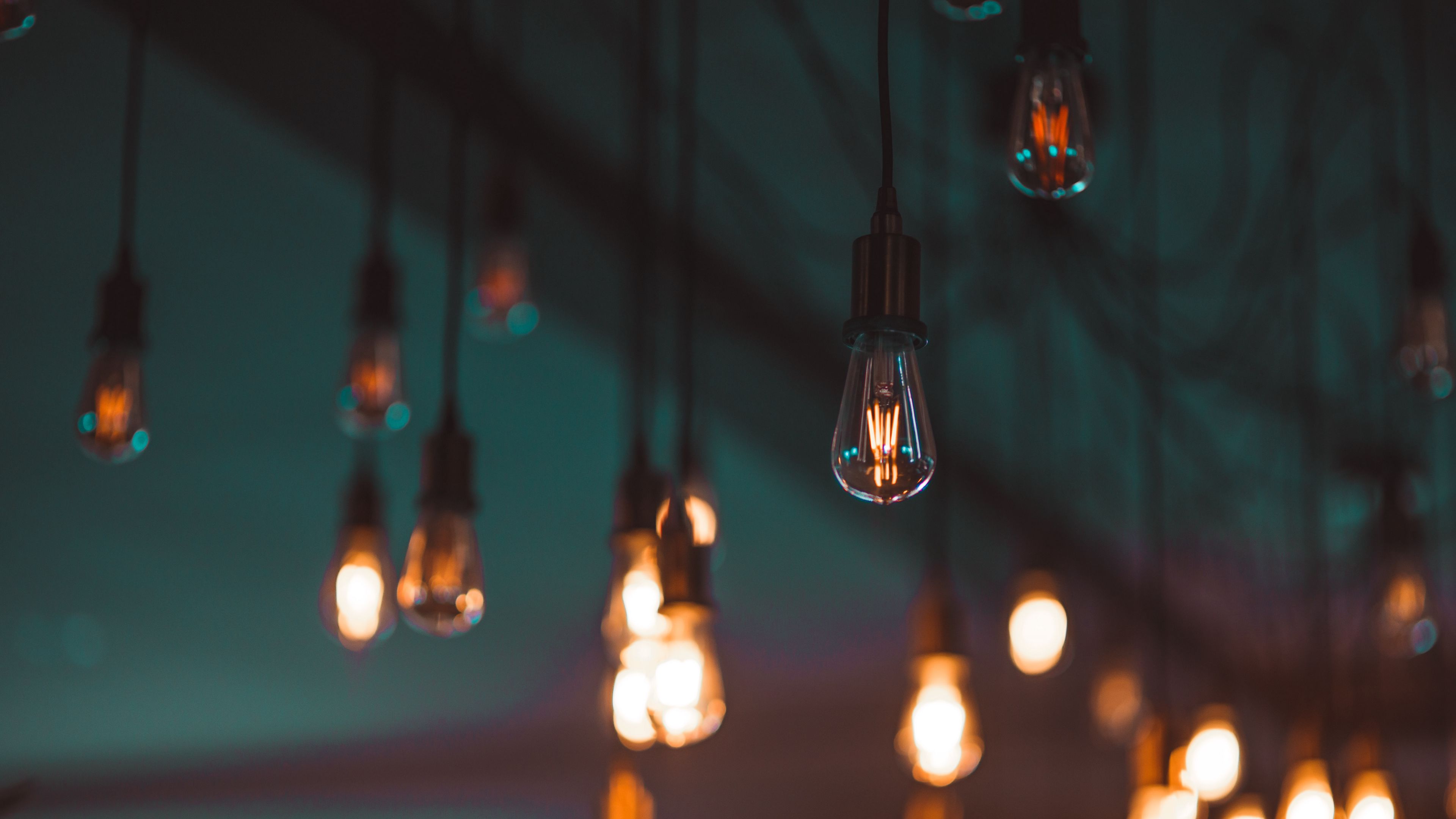 Download wallpaper 3840x2160 light bulbs, lighting, electricity, blur, ceiling 4k uhd 16:9 HD background