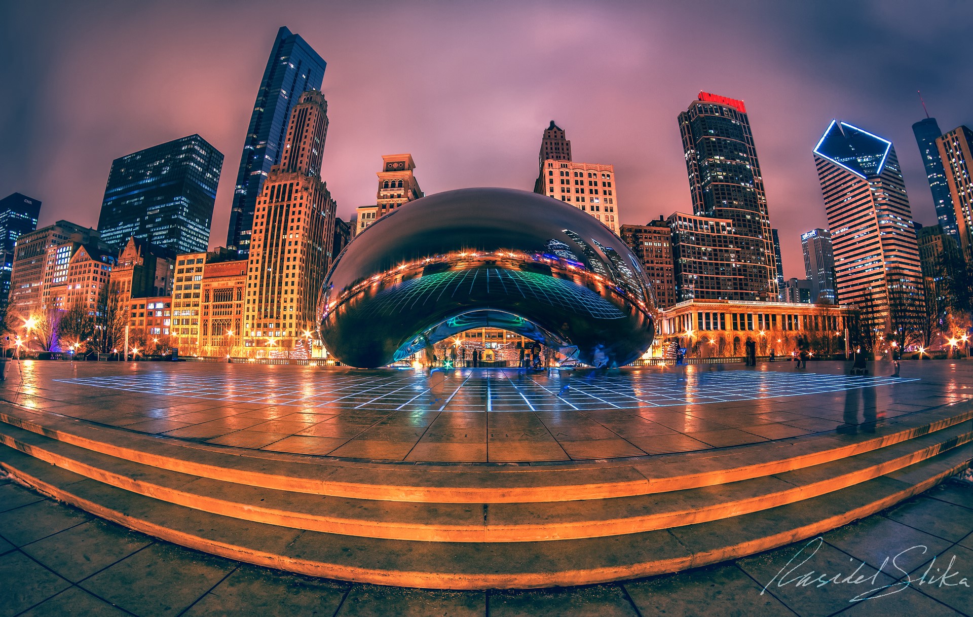 USA, Sculptures, Houses, Chicago city, Street, Night Gallery HD Wallpaper