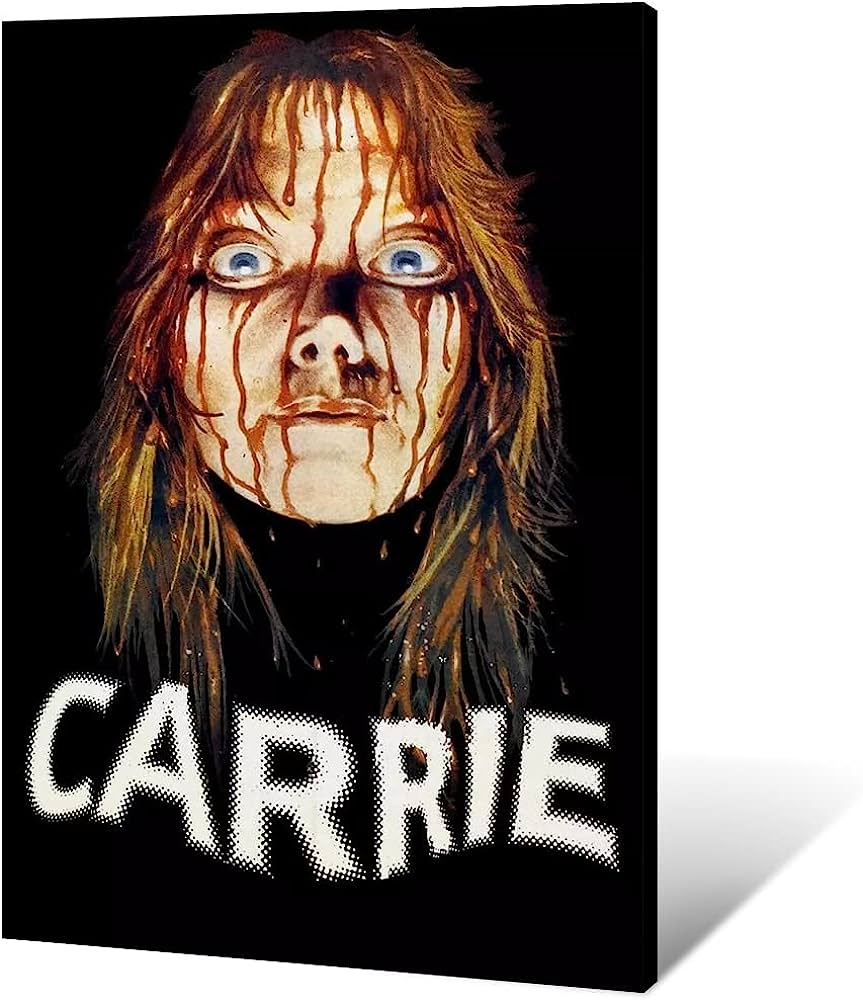 Classic Vintage Horror Movie Poster Artwork Carrie Sissy Spacek 1976 Canvas Wall Art Prints Painting Halloween Scream Movie Posters Horror Themed Home Wall Decor for Bedroom Party 16x24in Framed: Posters